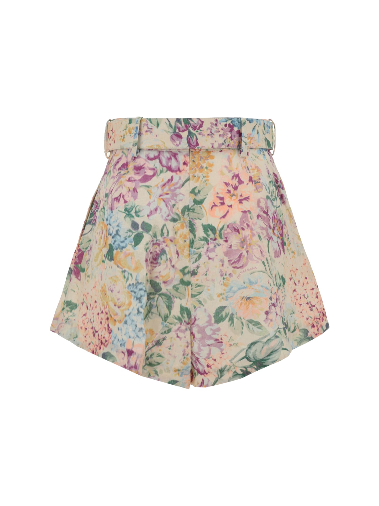 Shop Zimmermann Halliday Tuck Shorts In Multi Watercolour Floral