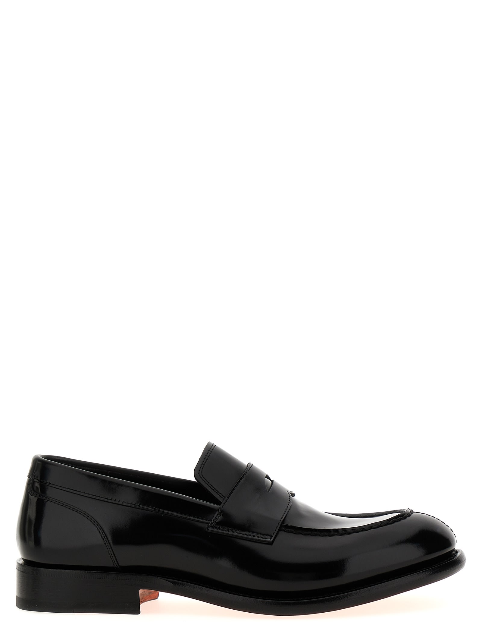 Santoni Black Leather Loafers In Black