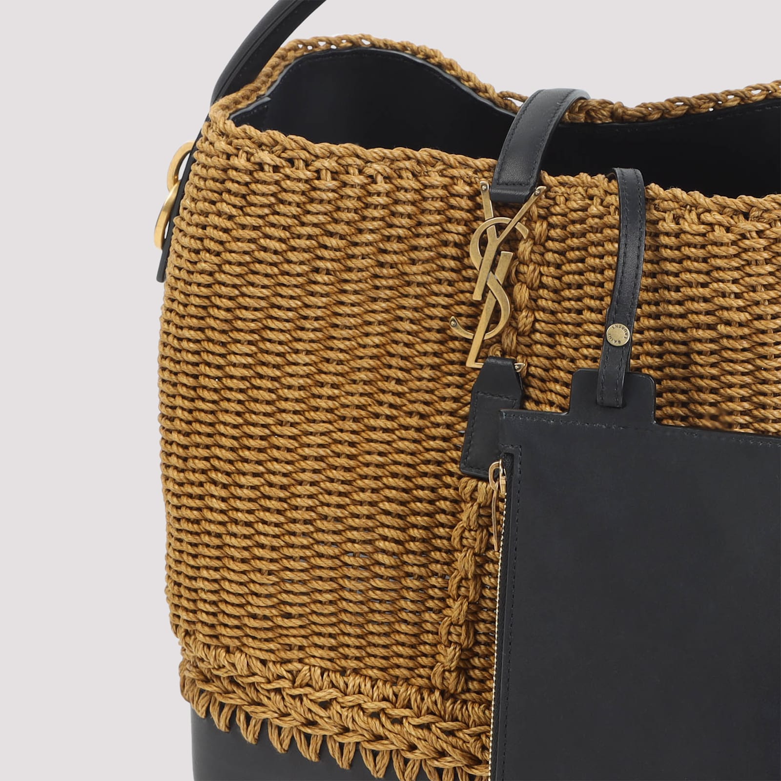 Saint Laurent Raffia And Leather Shoulder Bag With Detachable Strap In Brown