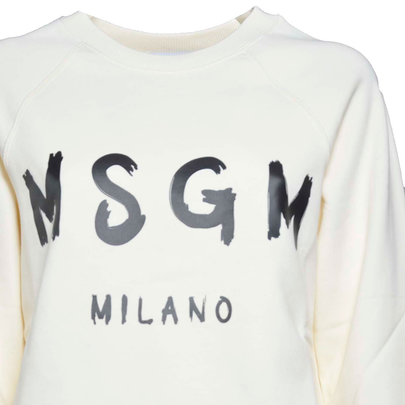 Shop Msgm Logo Printed Ribbed Sweatshirt In Panna