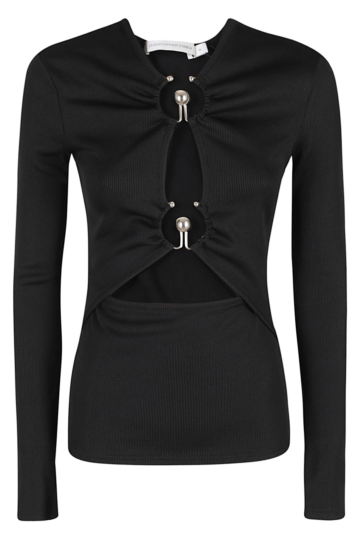 Shop Christopher Esber Orbit Ruched Long Sleeve Top In Black