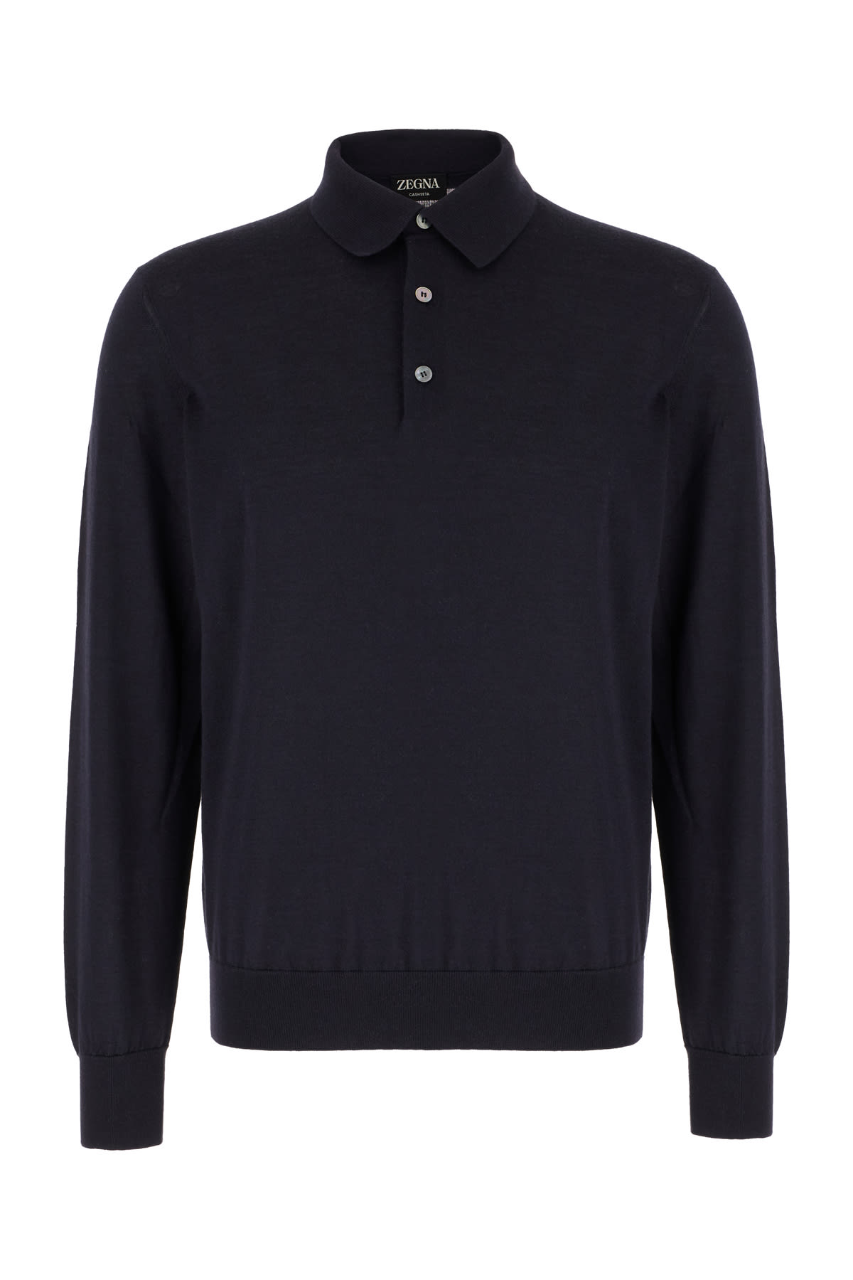 Shop Zegna Midnight Blue Cashmere Blend Polo Shirt In Navy Blue