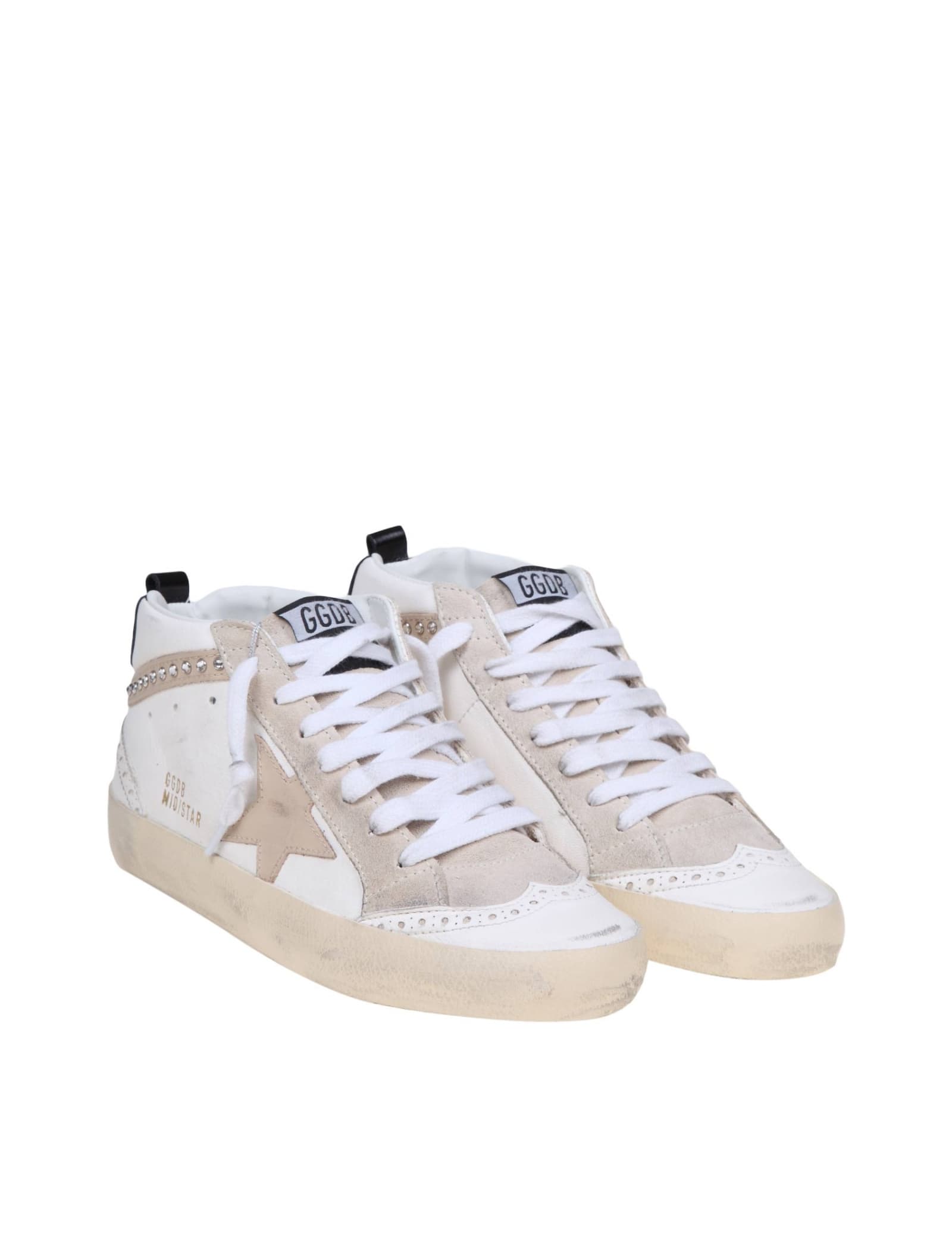 Shop Golden Goose Mid Star Sneakers In White Leather With Applied Crystals