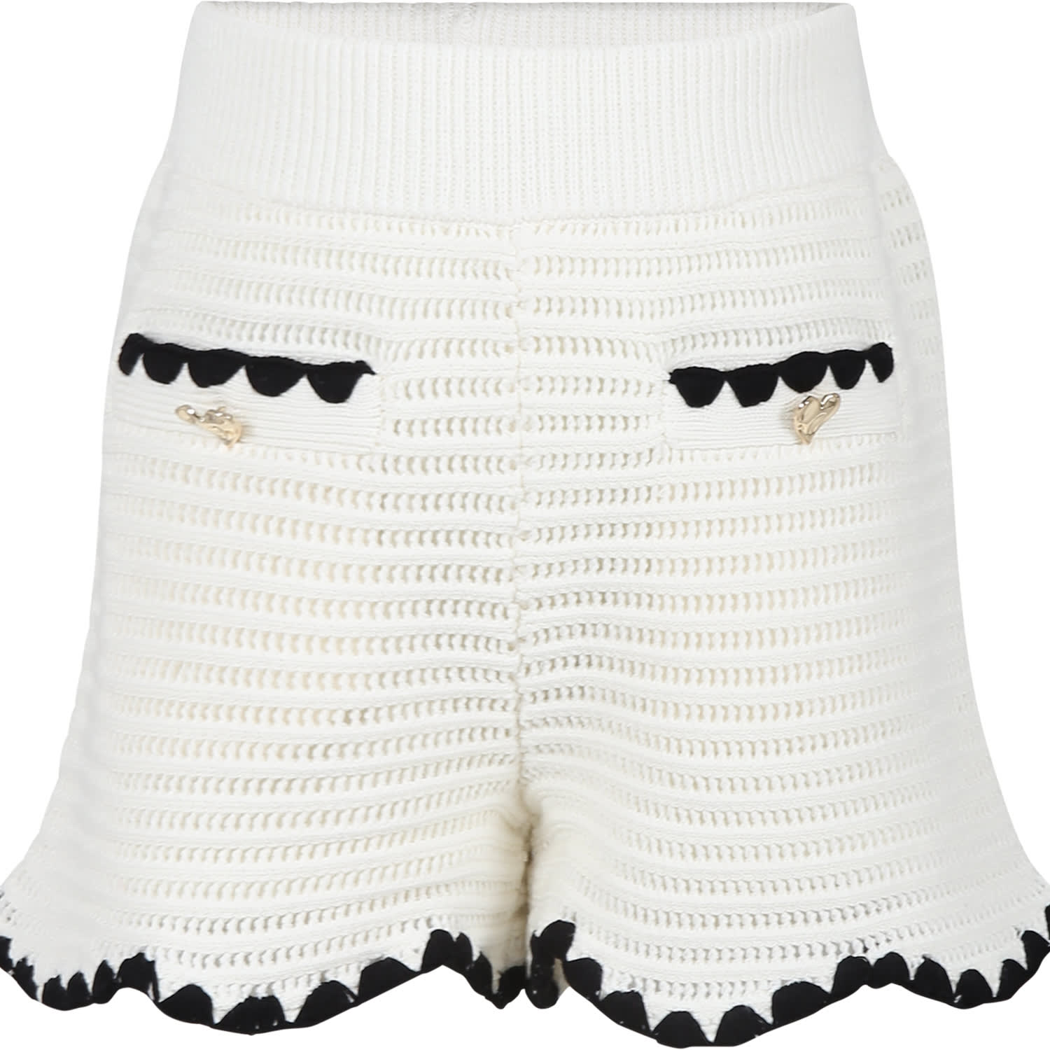 Self-portrait Kids' Ivory Shorts For Girl With Hearts In White