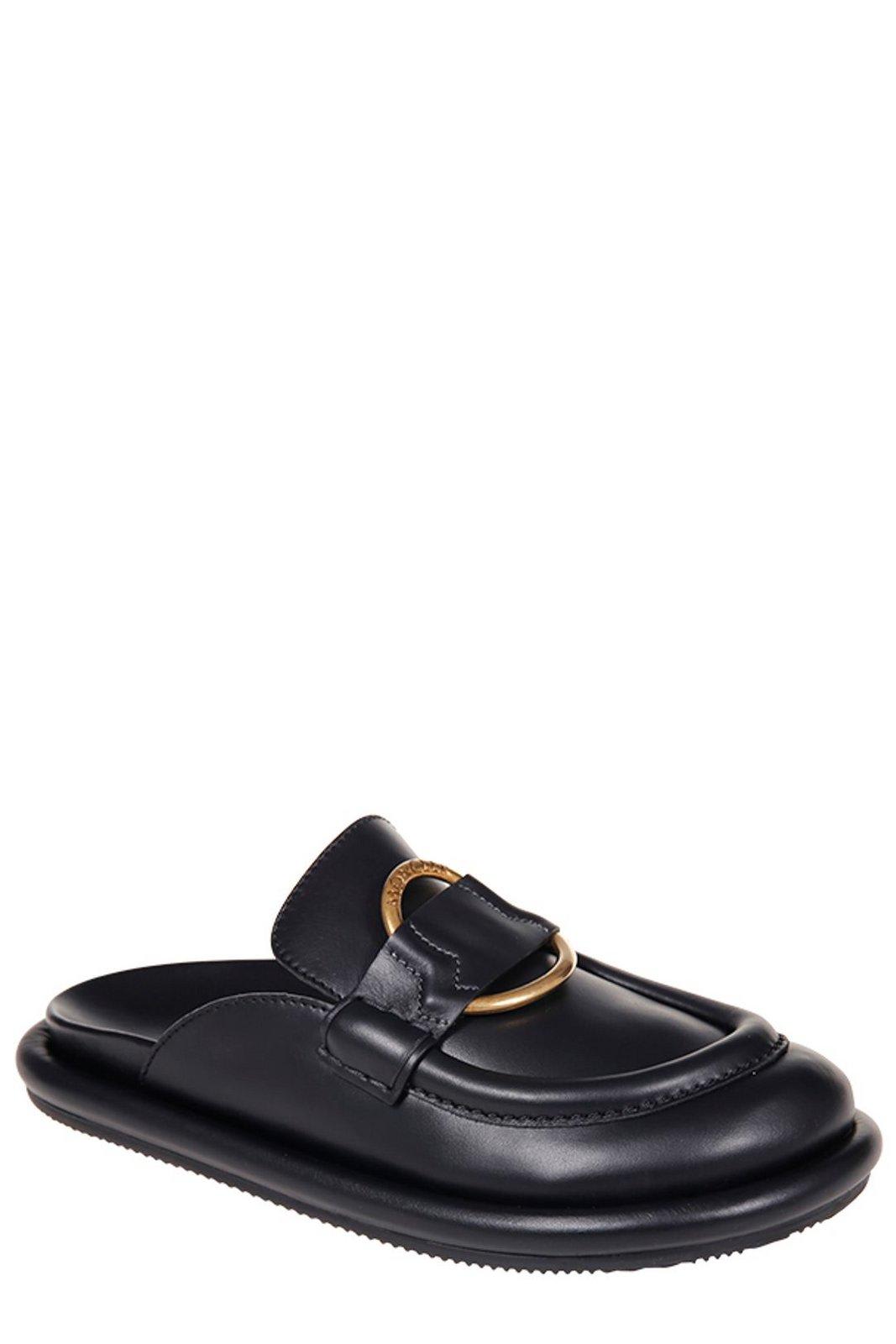 Shop Moncler Rind Detailed Slip-on Mules In Black