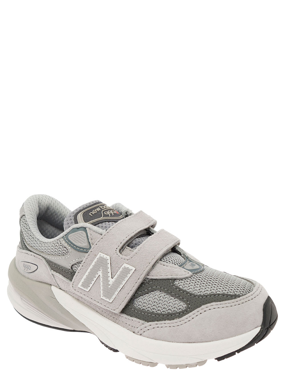 Shop New Balance Grey Low Top Sneakers With Logo Detail In Leather And Fabric Boy