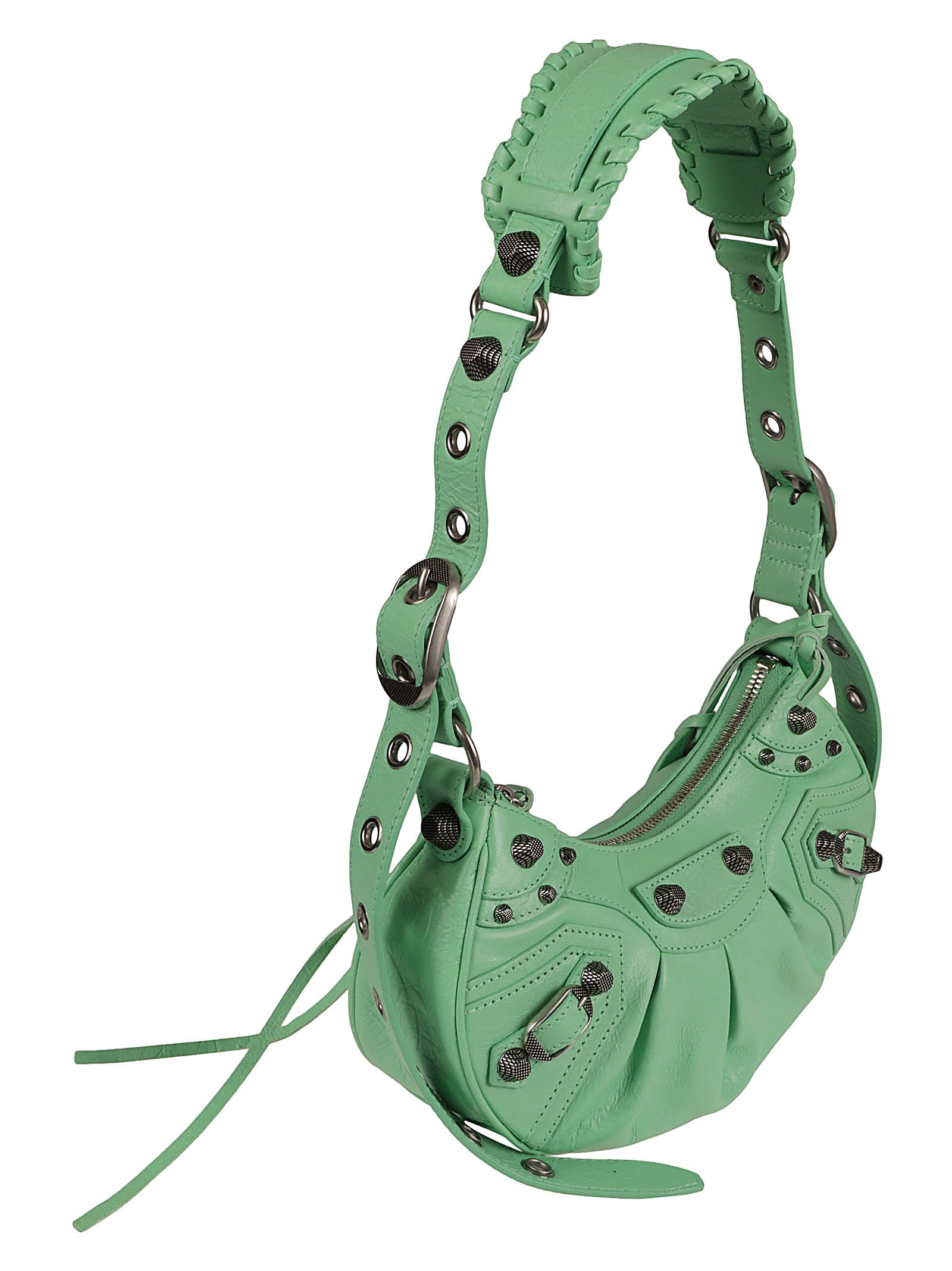 Balenciaga Green Leather Shoulder Handbag With Magnetic Closure And Metal Details In Green