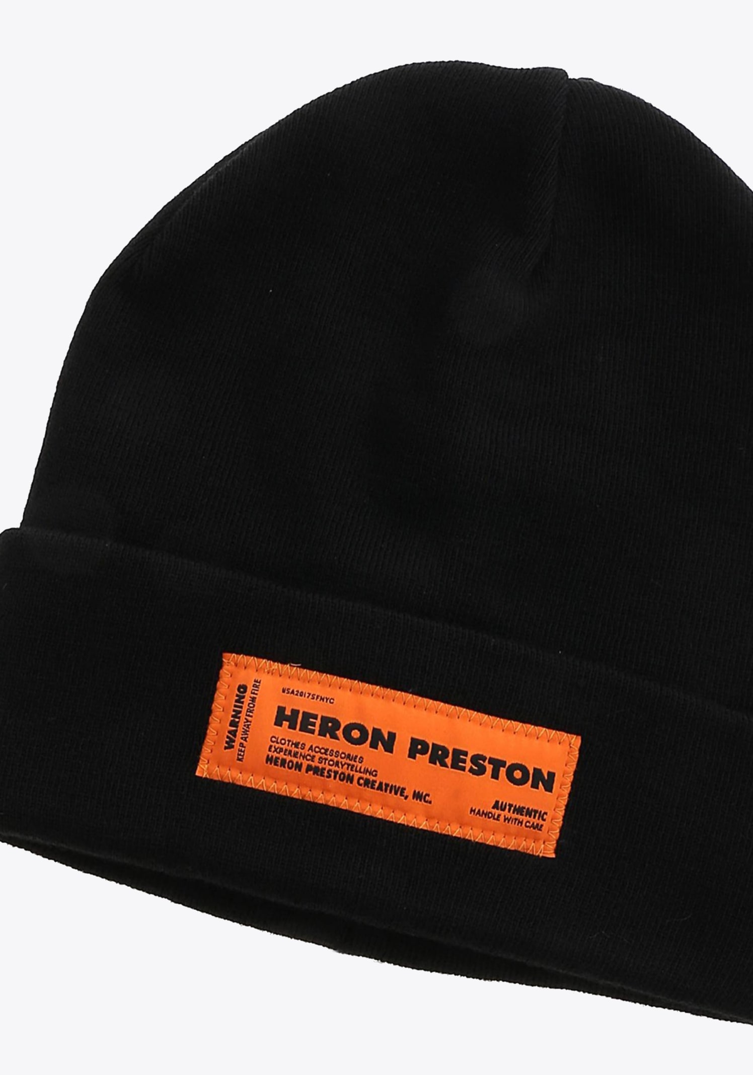 HERON PRESTON Beanie Rib knit black beanie with logo