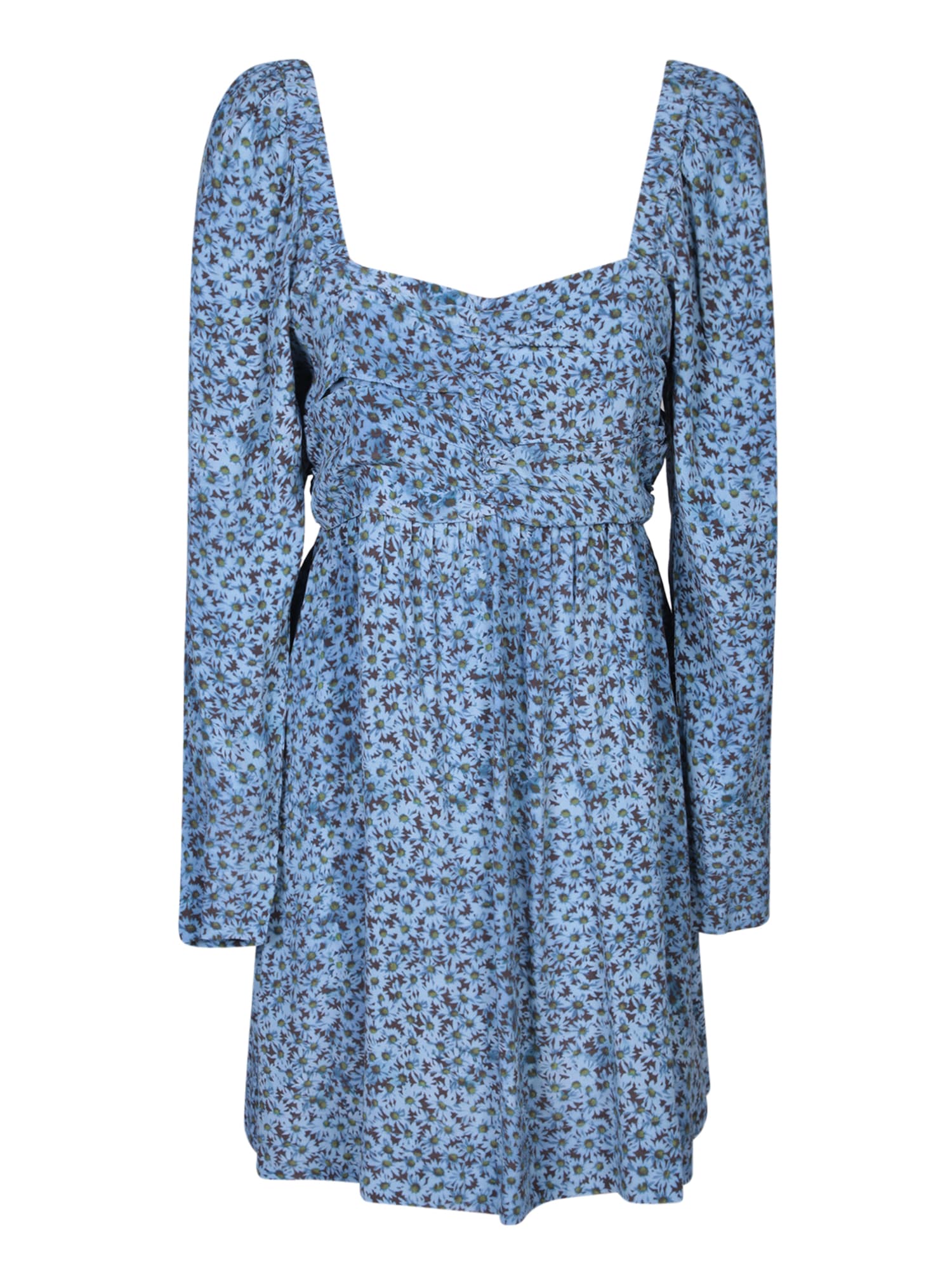 Shop Ganni Multicolor Square Neckline Dress In Blue