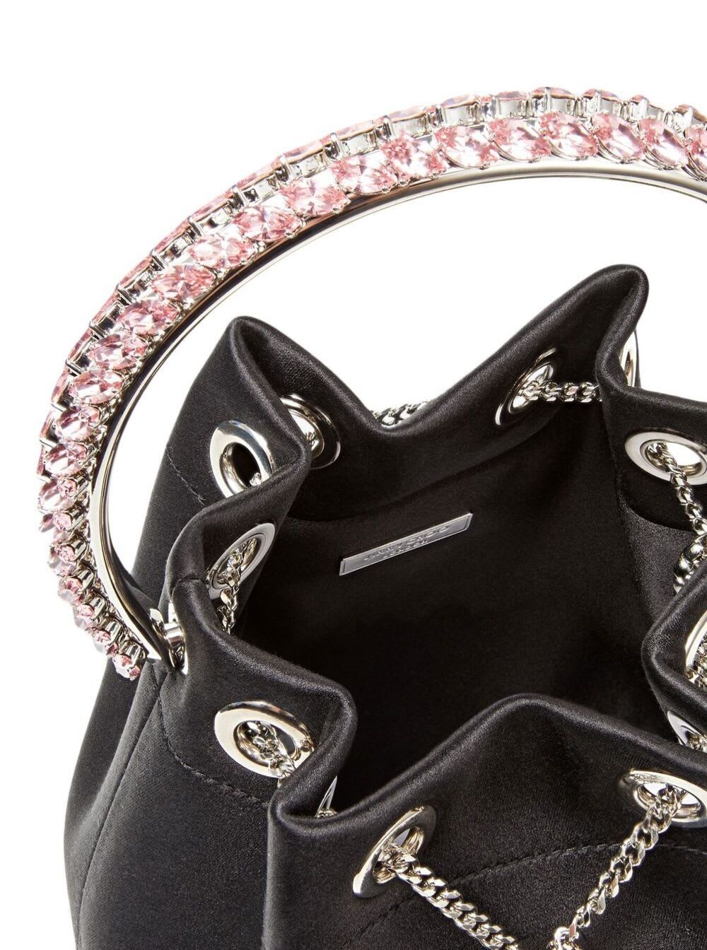 Jimmy Choo Bon Bon Mini Black Handbag With Metal Crystal Bracelet Handle In Satin Fabbric Woman