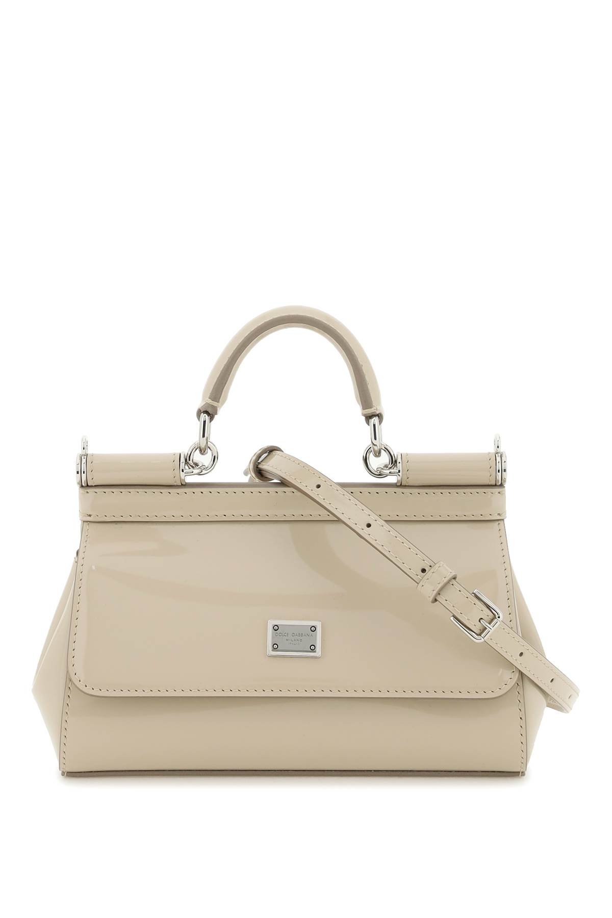 Dolce & Gabbana Patent Leather Mini Top Handle Crossbody In Cappuccino 2 (beige)