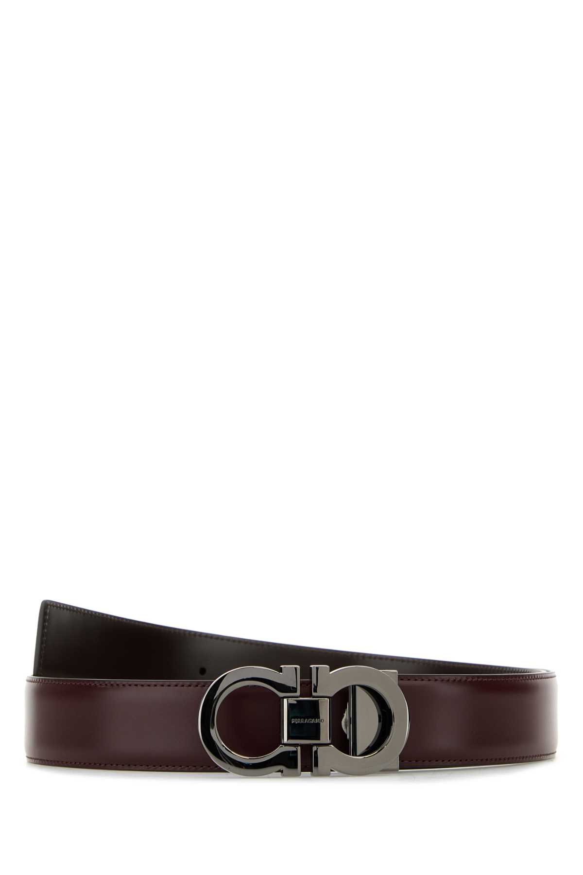 Shop Ferragamo Grape Leather Reversible Belt In Cordovantmoro