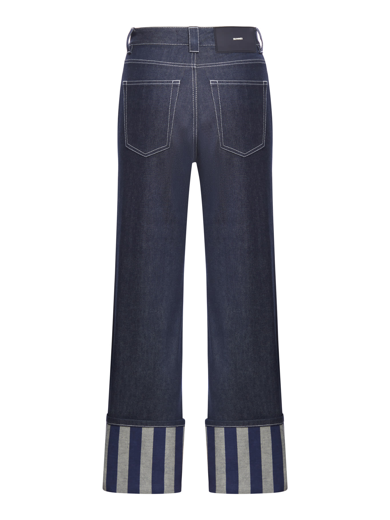 Shop Sunnei Straight Leg Turn-up Hem Jeans In Raw Electric Blue Stripes