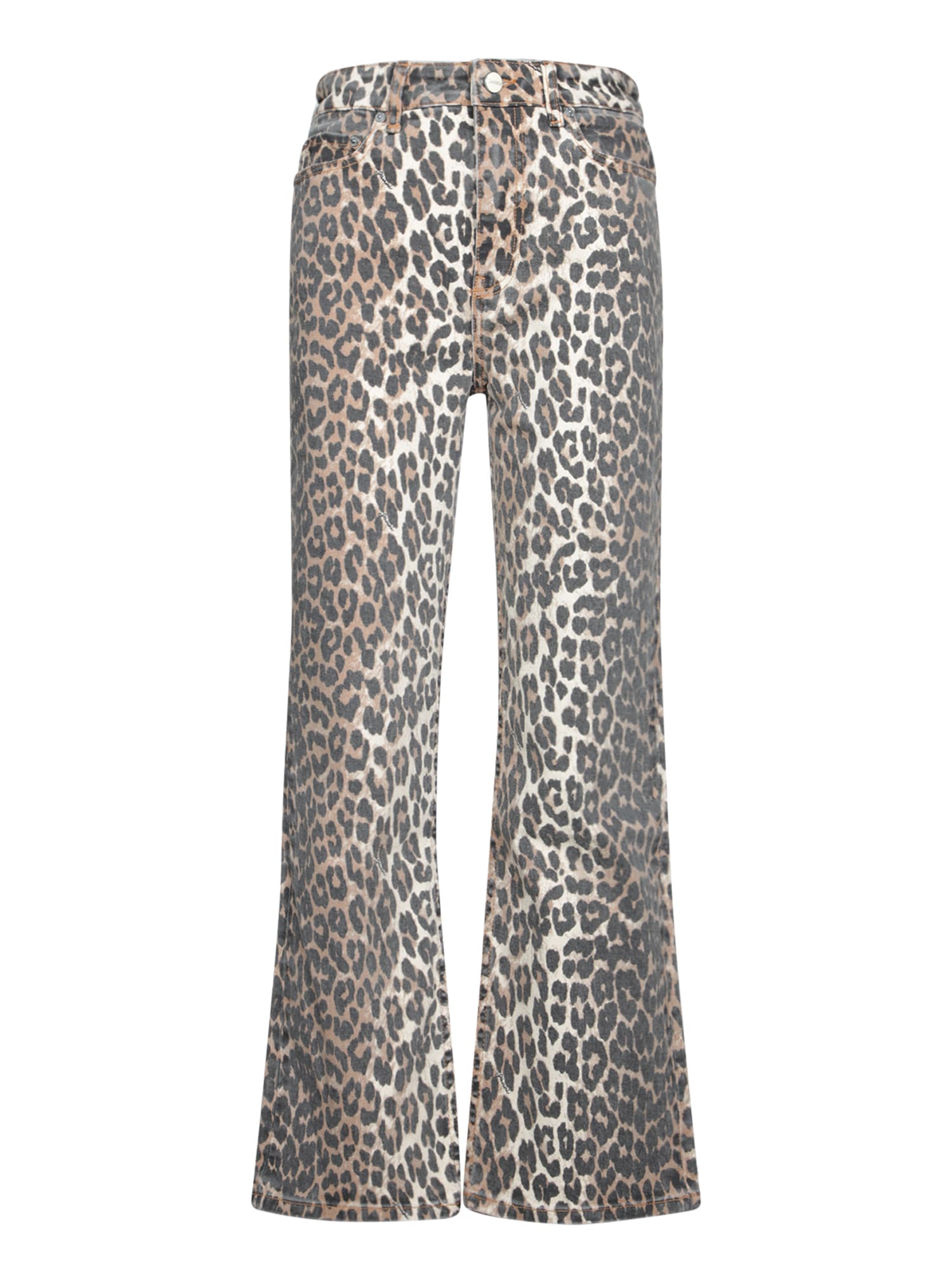 Ganni Leopard Print Cropped Jeans In Multi
