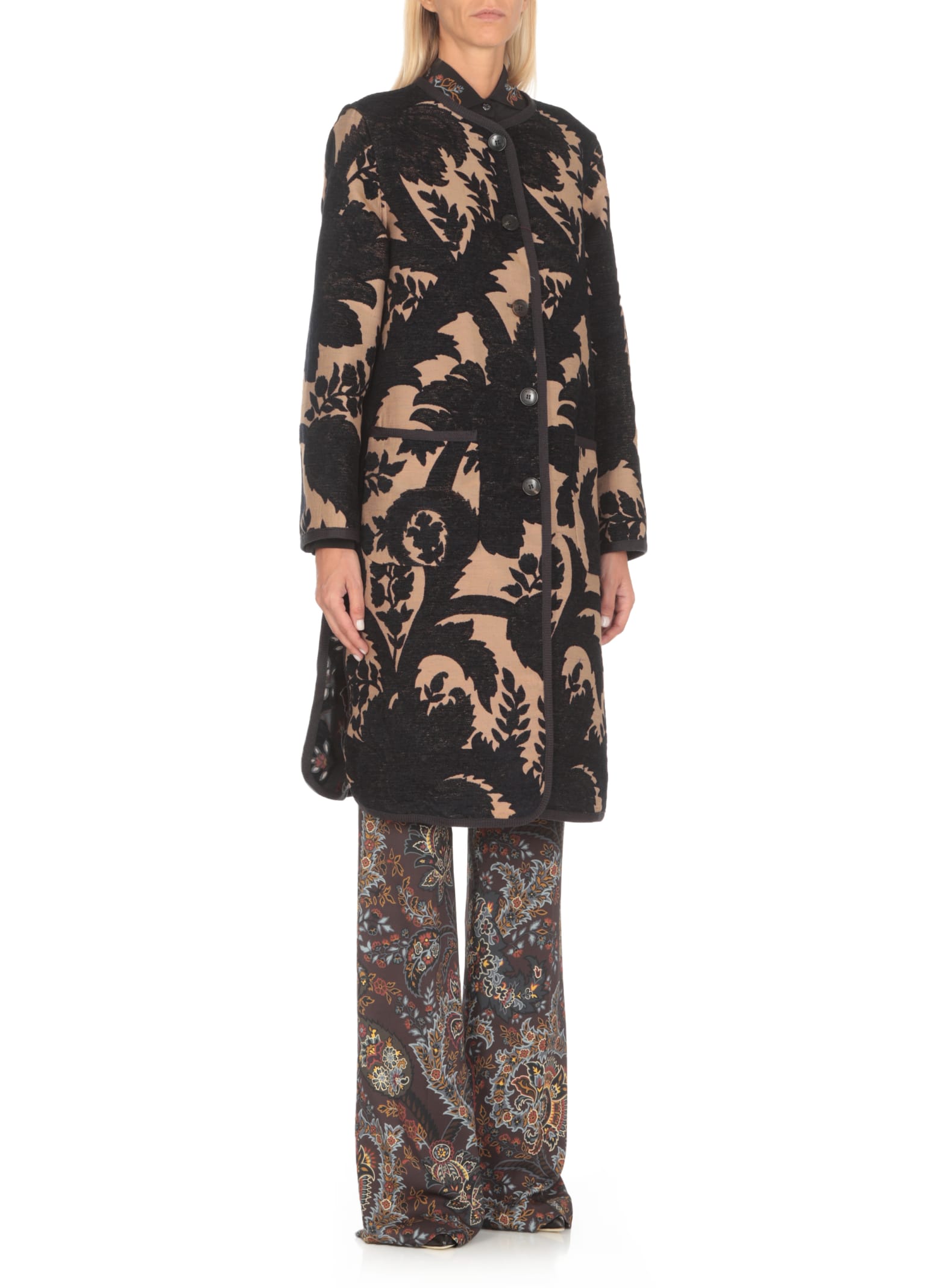 Shop Etro Reversible Coat With Print In Multicolour