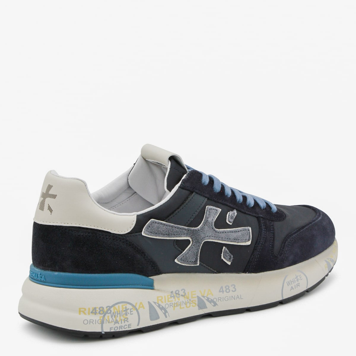 Premiata Layered White And Grey Sneakers With Sculpted Sole In Black