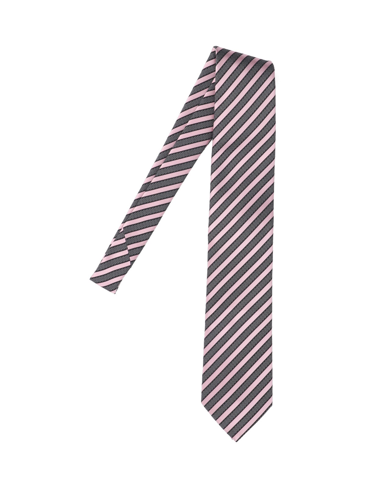 Zegna Striped Tie With Pointed Tip And Smooth Texture In Pink