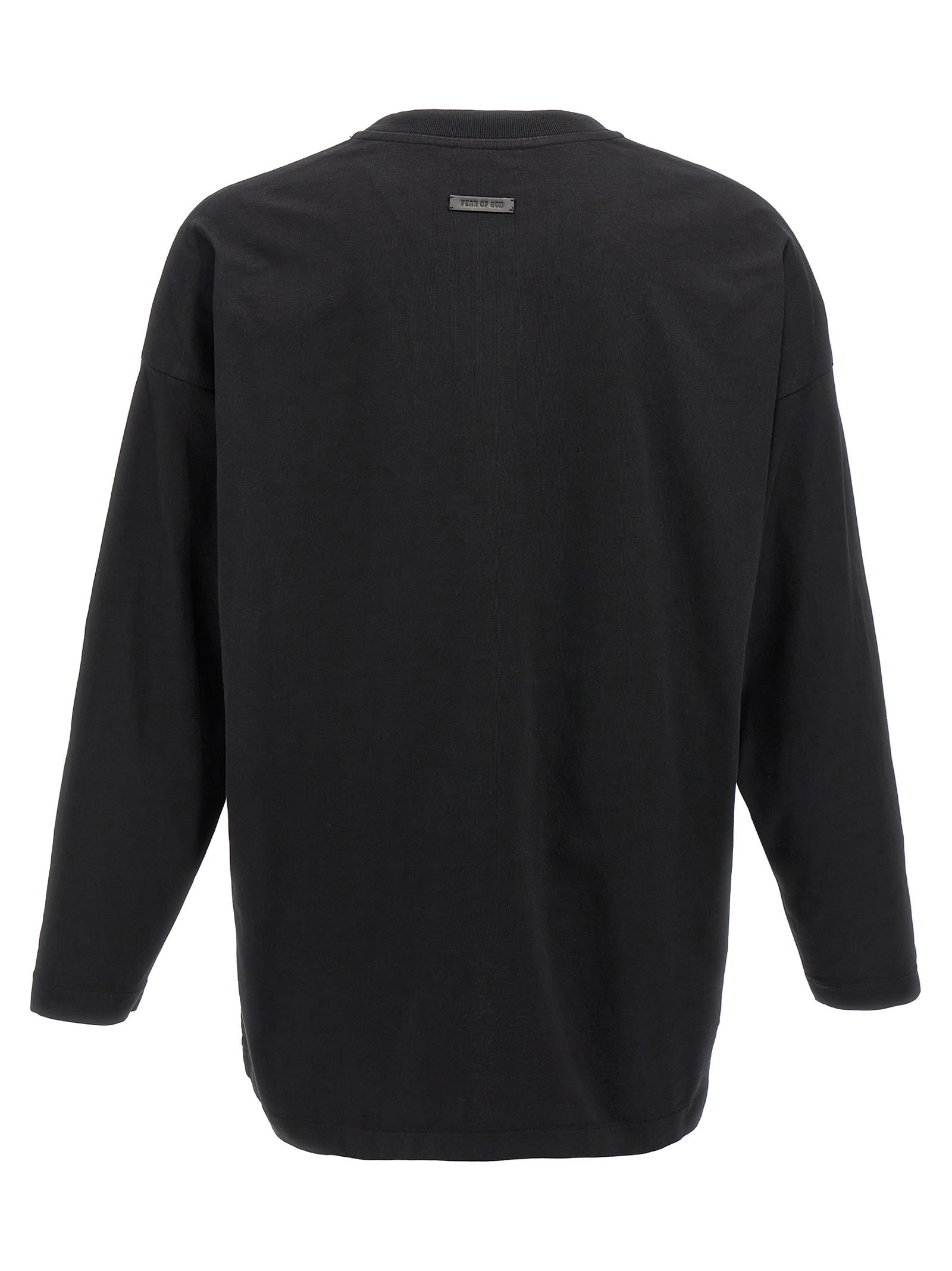 Fear Of God Ribbed Collar Crew Neck T-shirt With Long Sleeves In Black