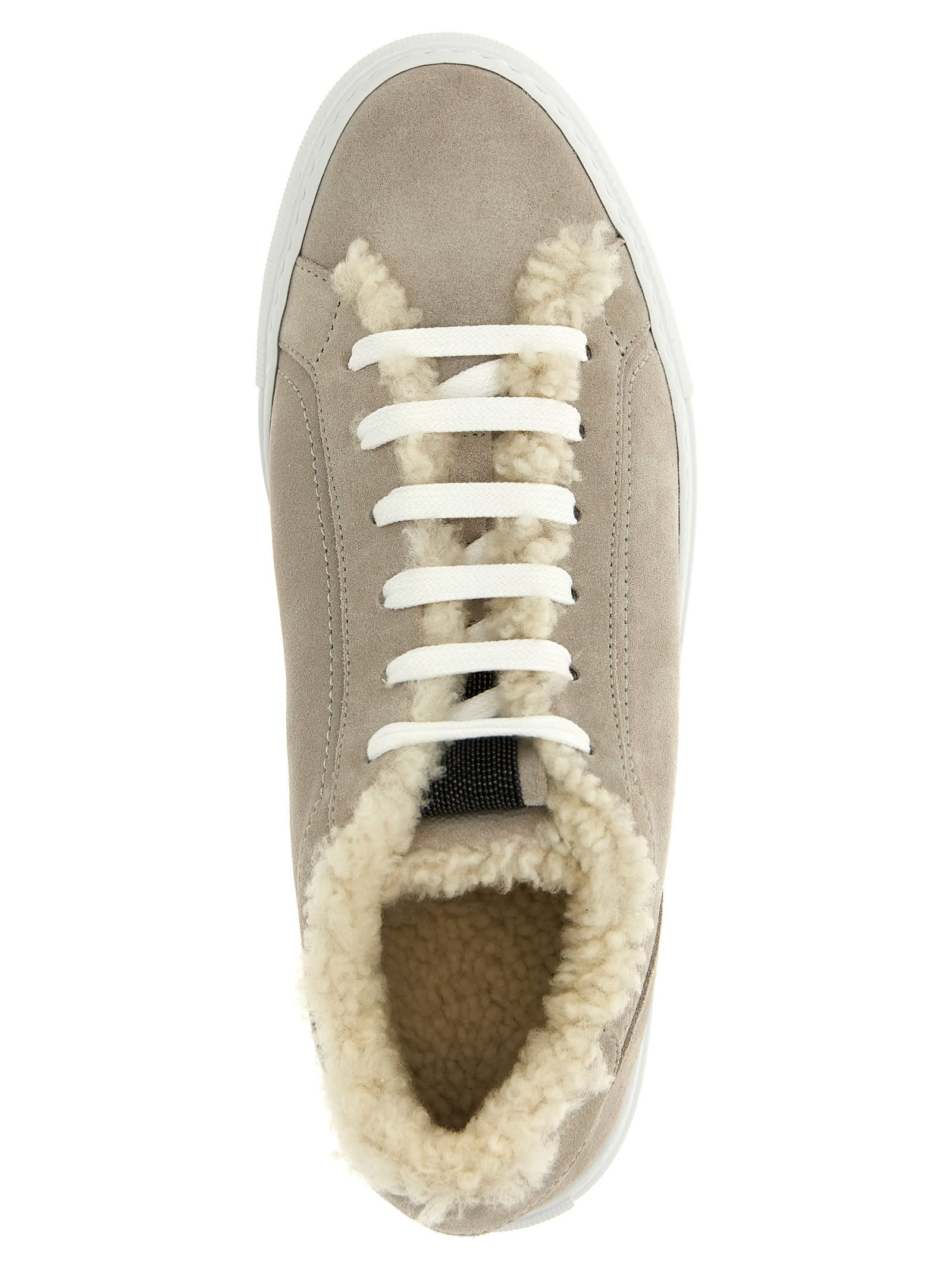 Shop Brunello Cucinelli Suede Fur Sneakers In Gray