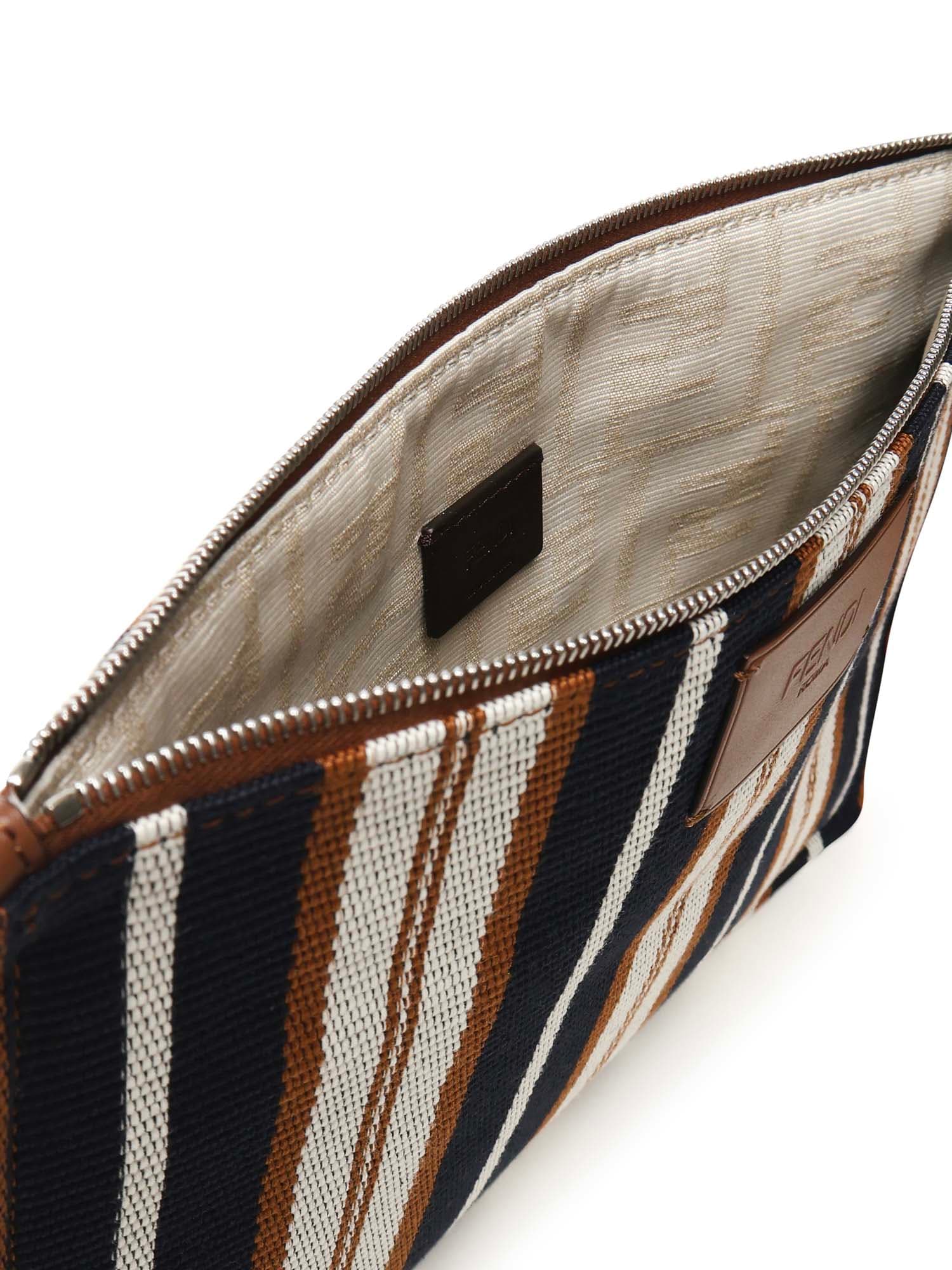 Fendi Signature Striped Medium Flat Clutch In Red