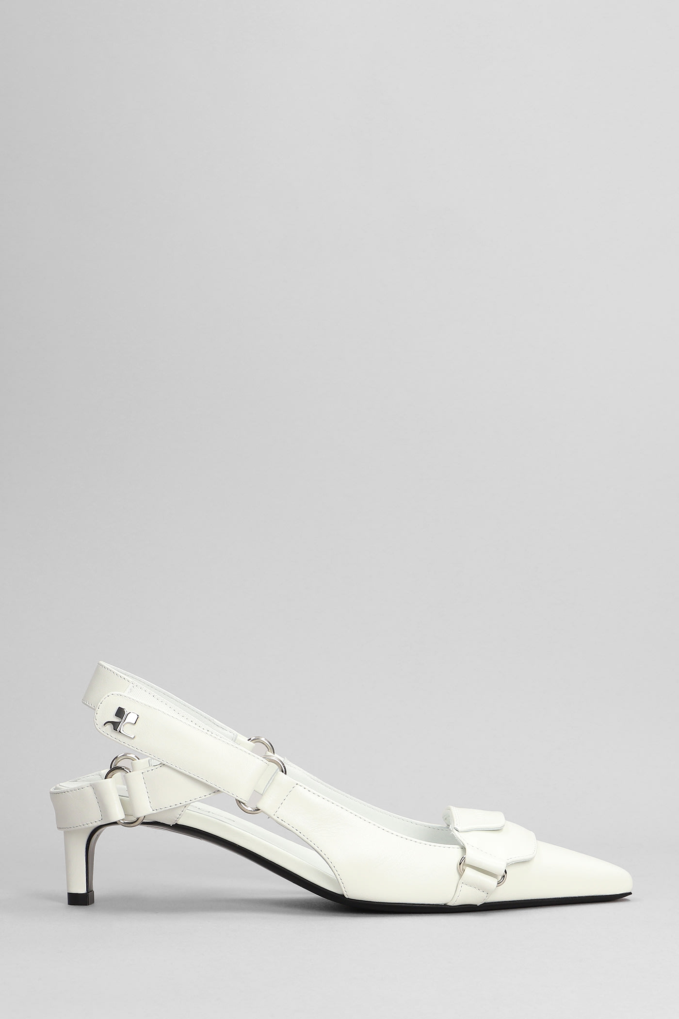 COURRÈGES RACER LEATHER PUMPS IN WHITE LEATHER