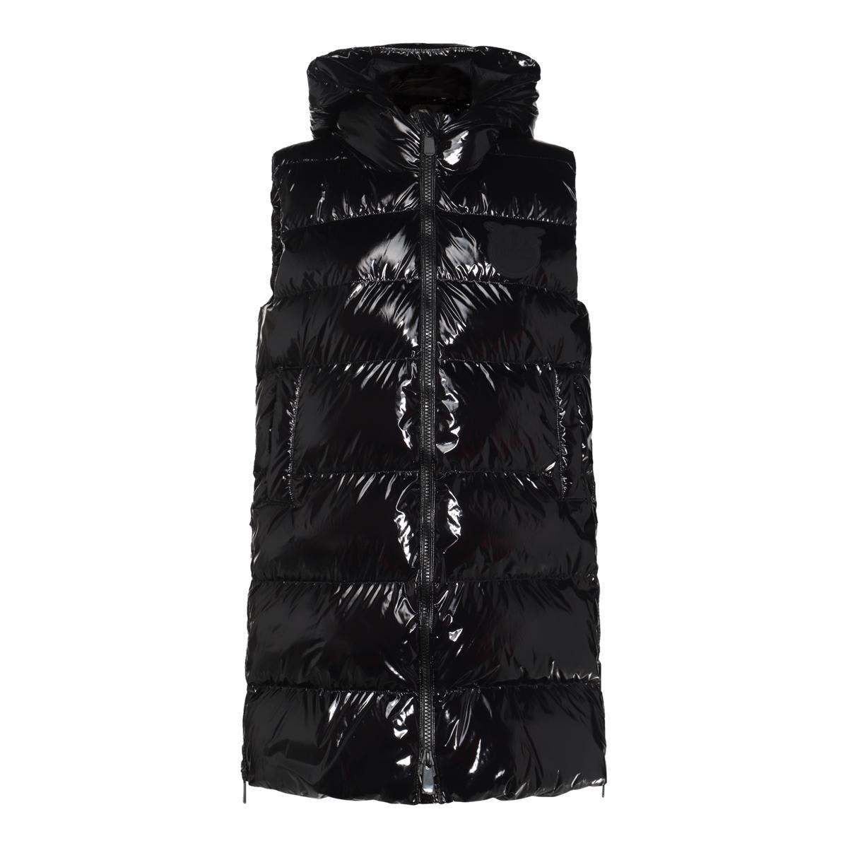 Shop Pinko Logo Patch Sleeveless Hooded Padded Coat  In Black