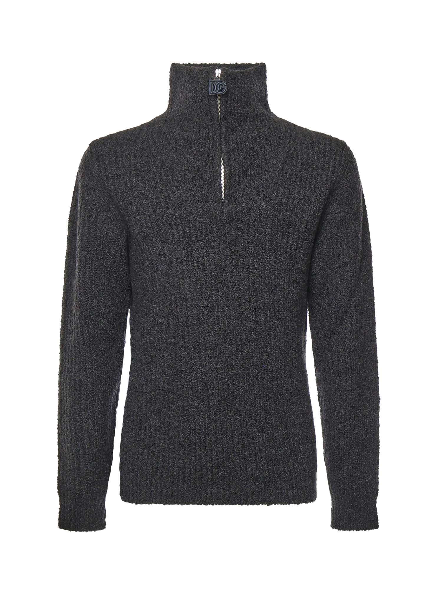 Dolce & Gabbana High-neck Zip-up Sweater In Gray