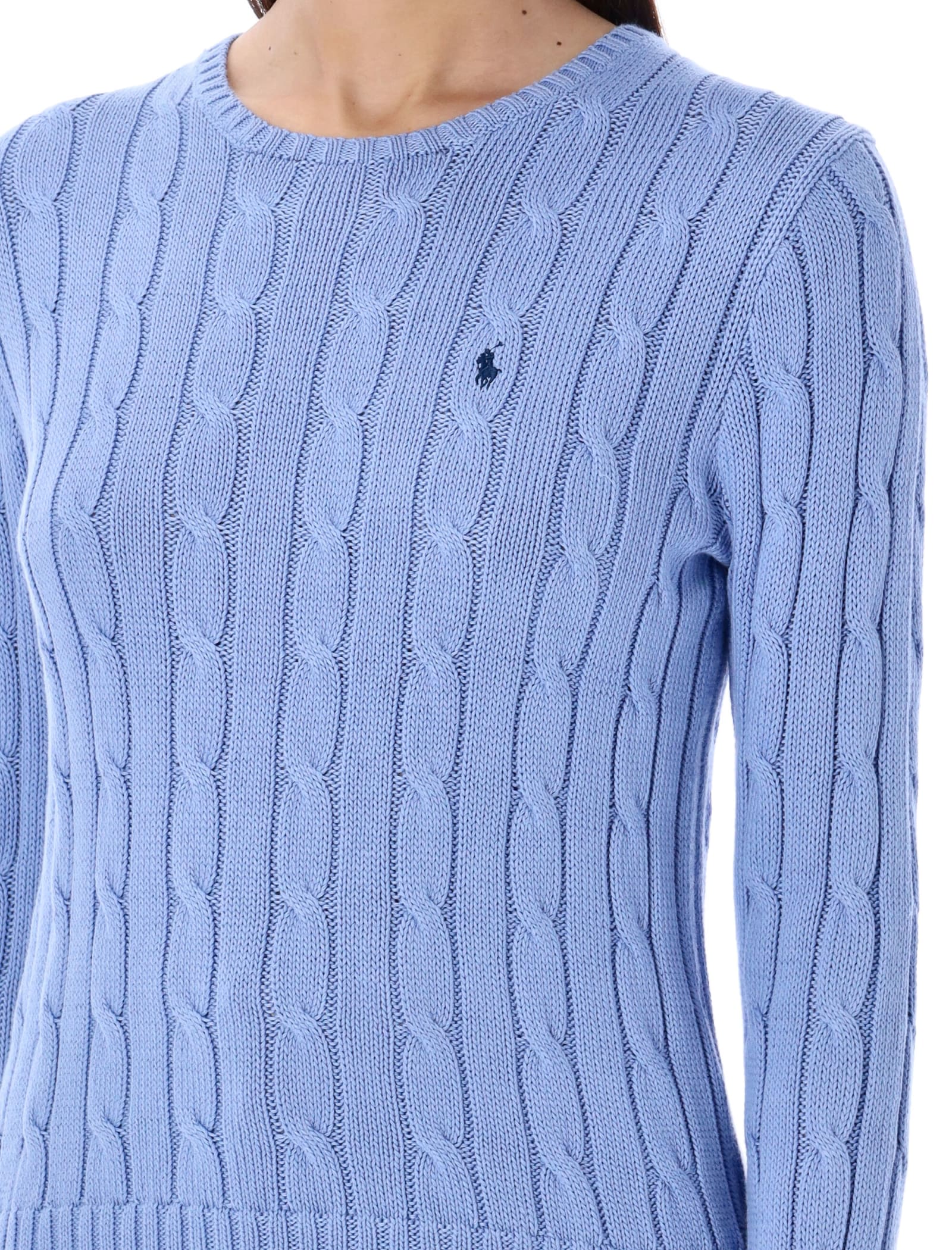 Shop Polo Ralph Lauren Cable-knit Cotton Crewneck Sweater In New Light Blue