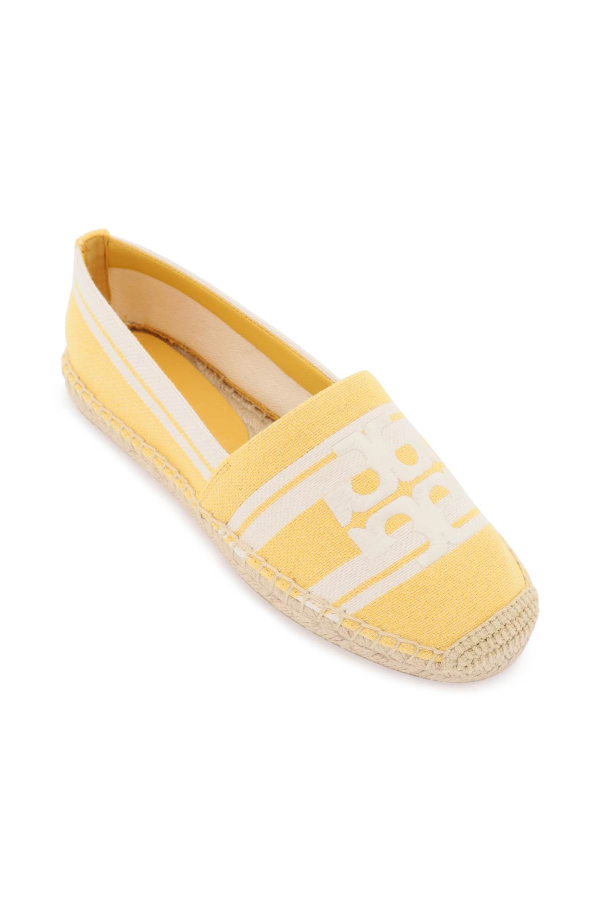 Shop Tory Burch Striped Espadrilles With Double T In Mellow Yellow Ash White (yellow)