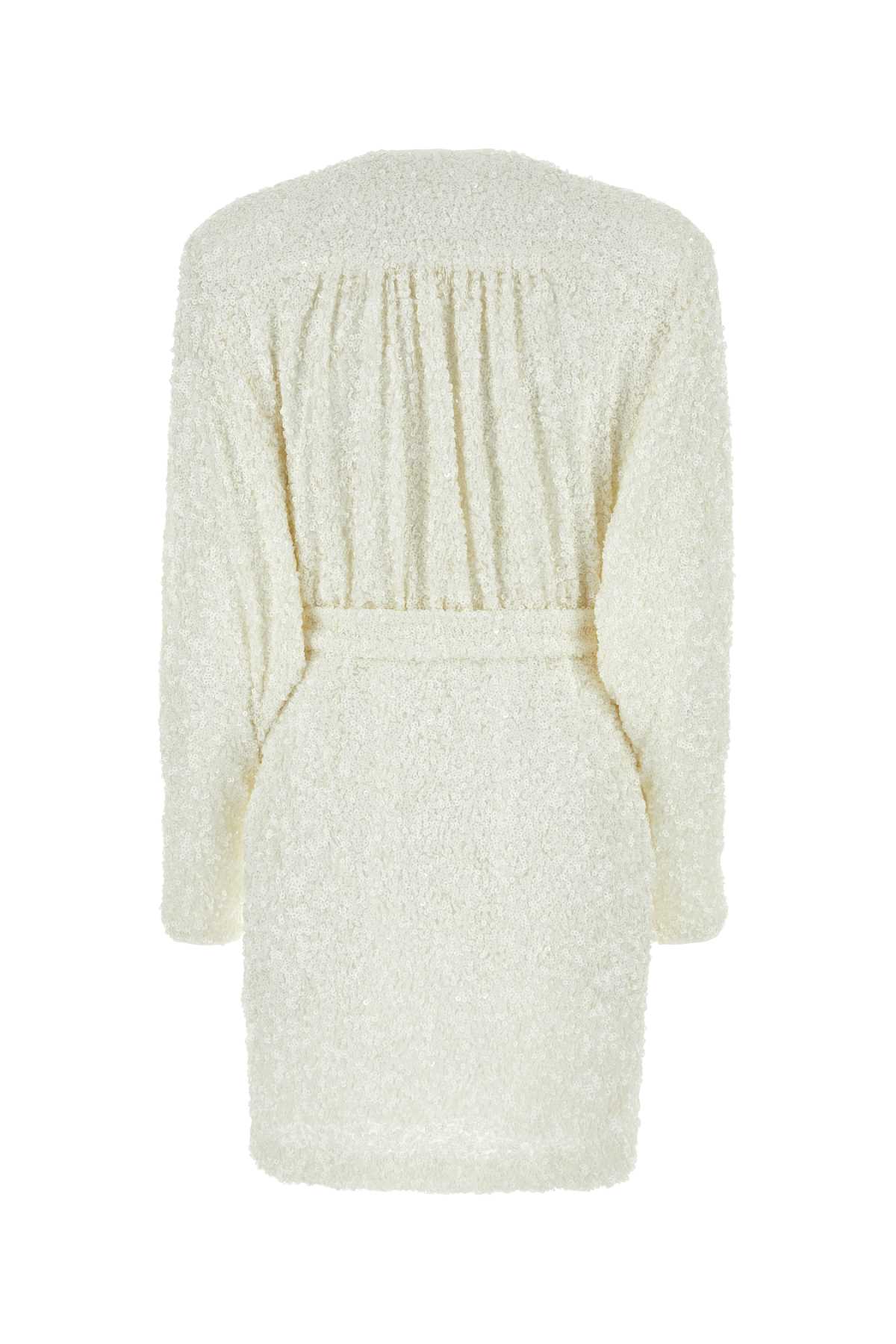 Rotate Birger Christensen Ivory Sequins Mini Dress In Blancdeblanc