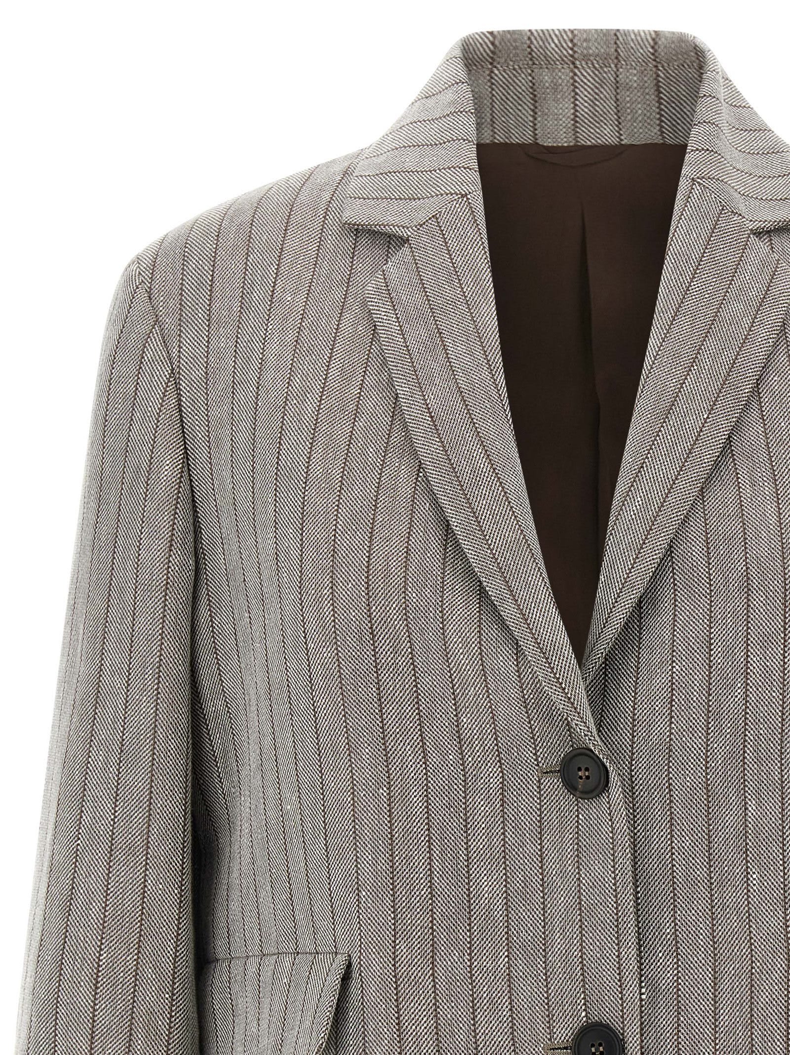 Brunello Cucinelli Pinstriped Chevron Blazer Blazers Gray In Gray