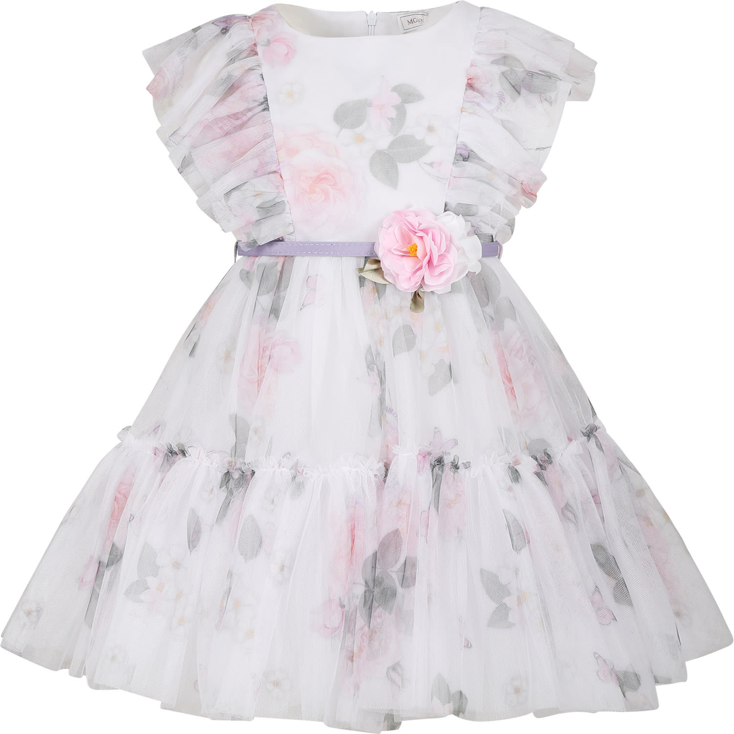 Shop Monnalisa White Dress For Girl With Floral Print