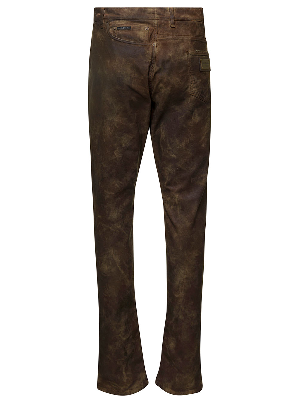 Shop Dolce & Gabbana Brown Fitted Jeans With Ripped Details In Cotton Denim Man