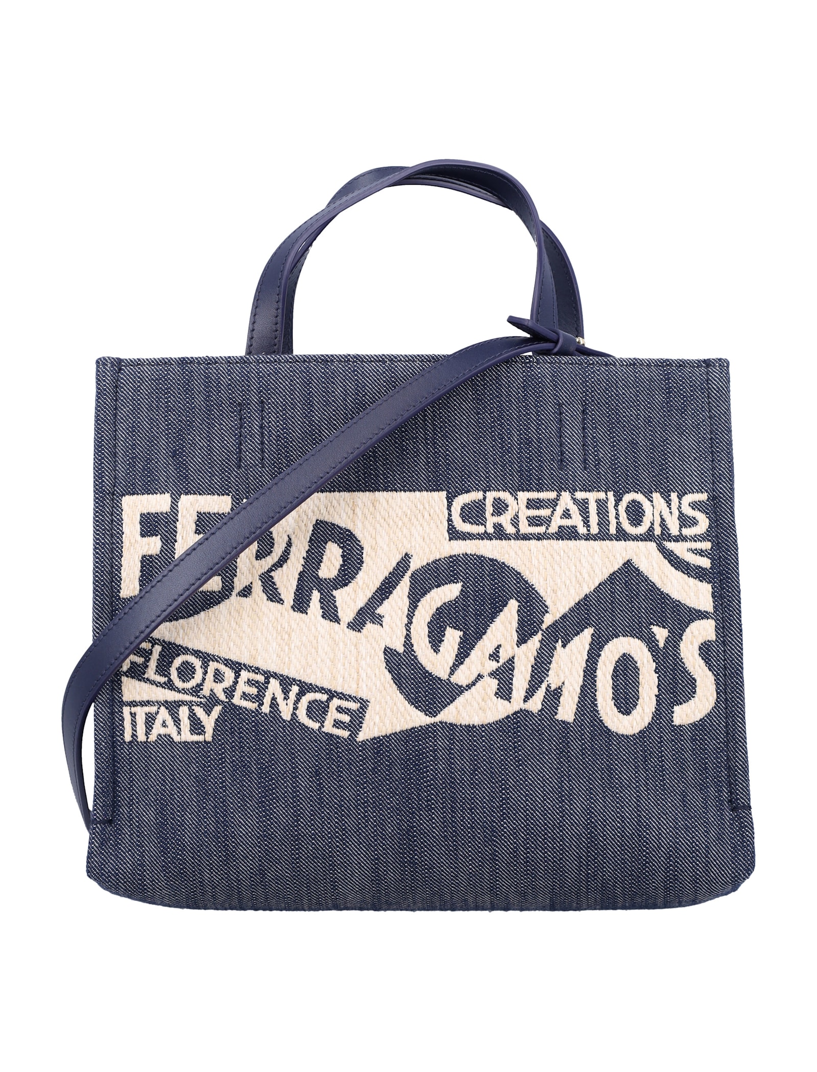 Shop Ferragamo Logo Tote Bag In Denim Natural + Midnight