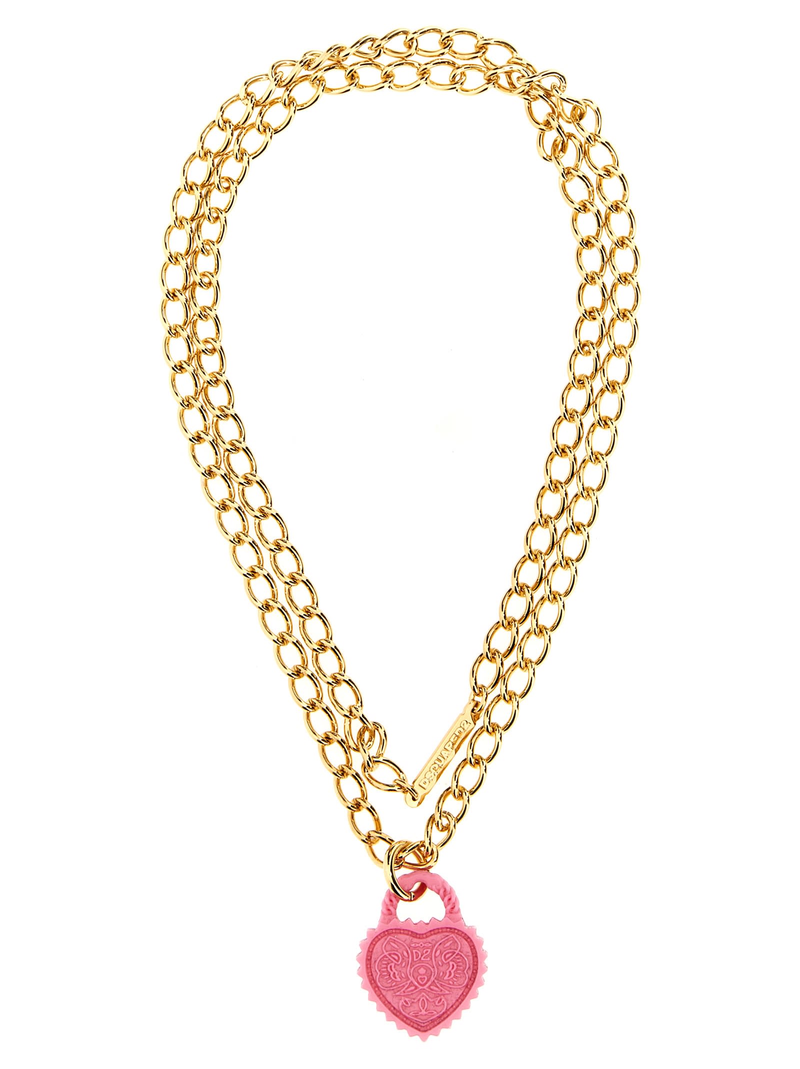 Shop Dsquared2 Pendant Heart Necklace In Oro Chiaro+rosa