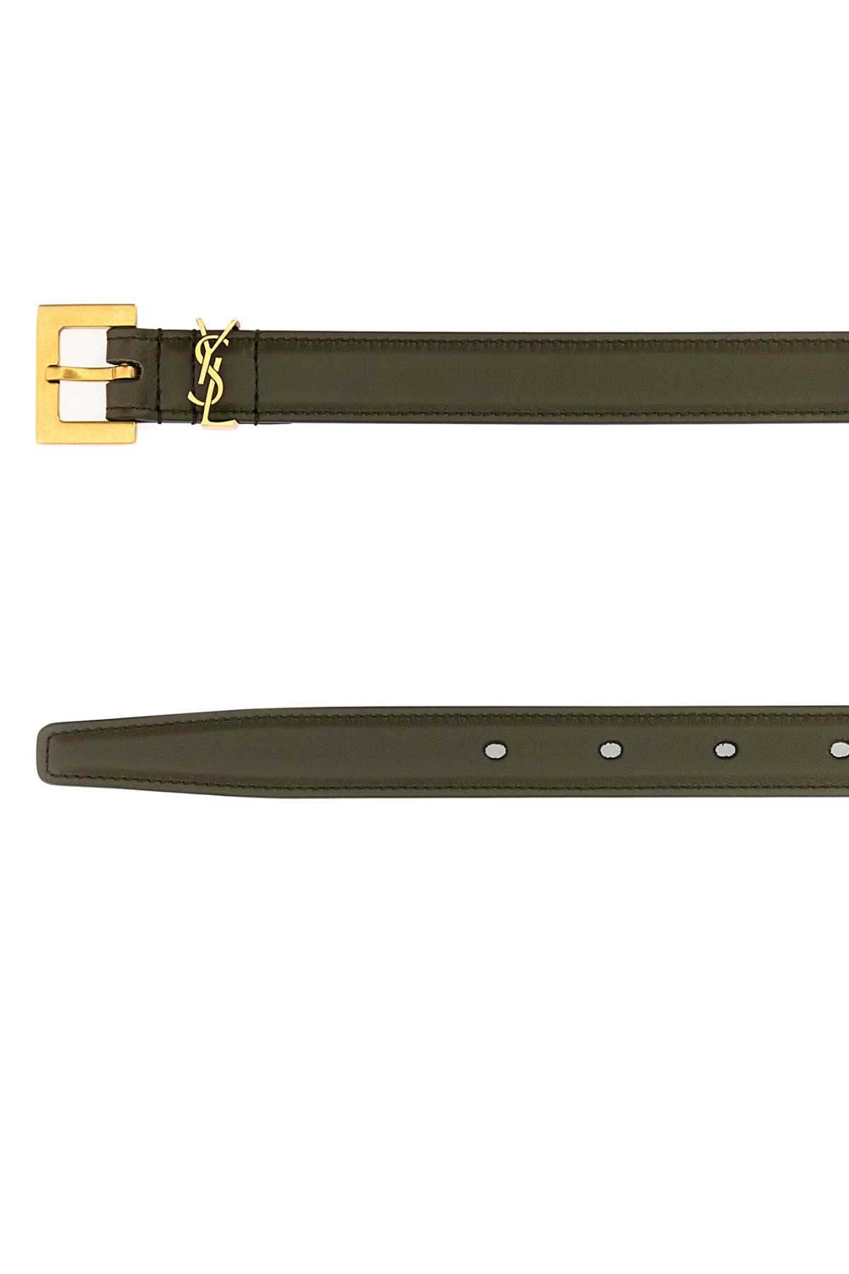 Saint Laurent Leather Belt With Adjustable Length And Buckle In Green
