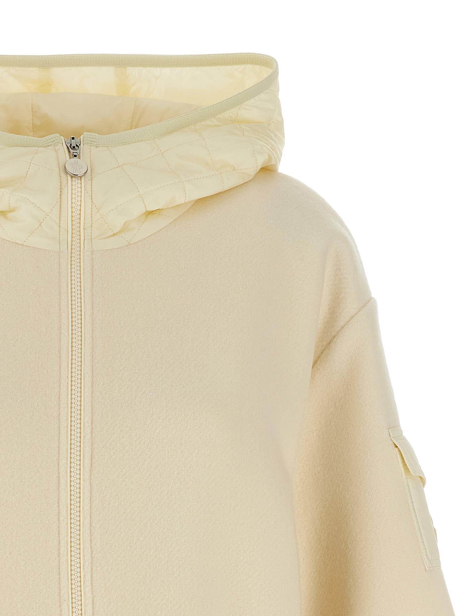 Moncler Wool Hooded Zip-up Cape In White