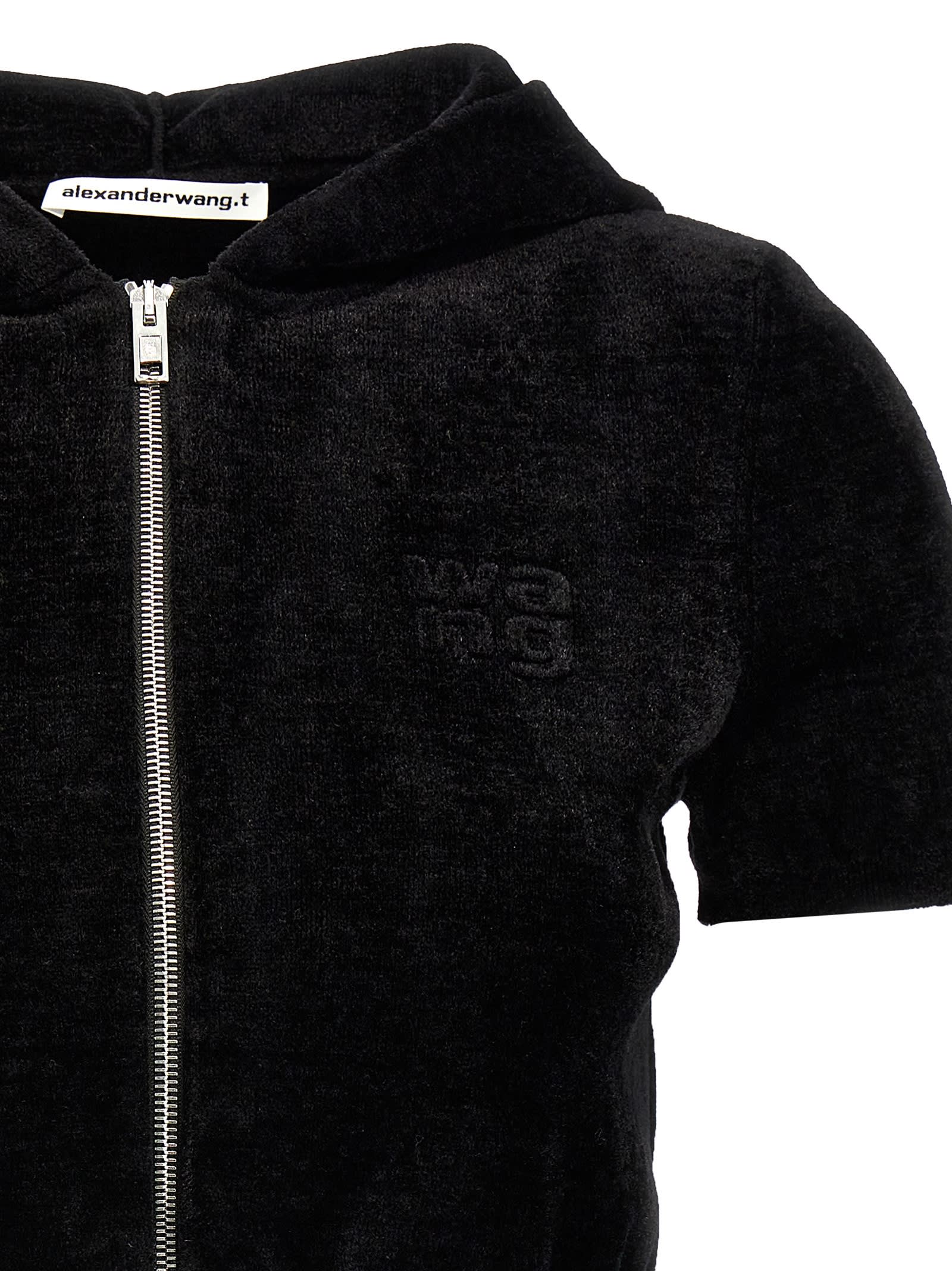 Shop Alexander Wang T Logo Chenille Cropped Hoodie In Black