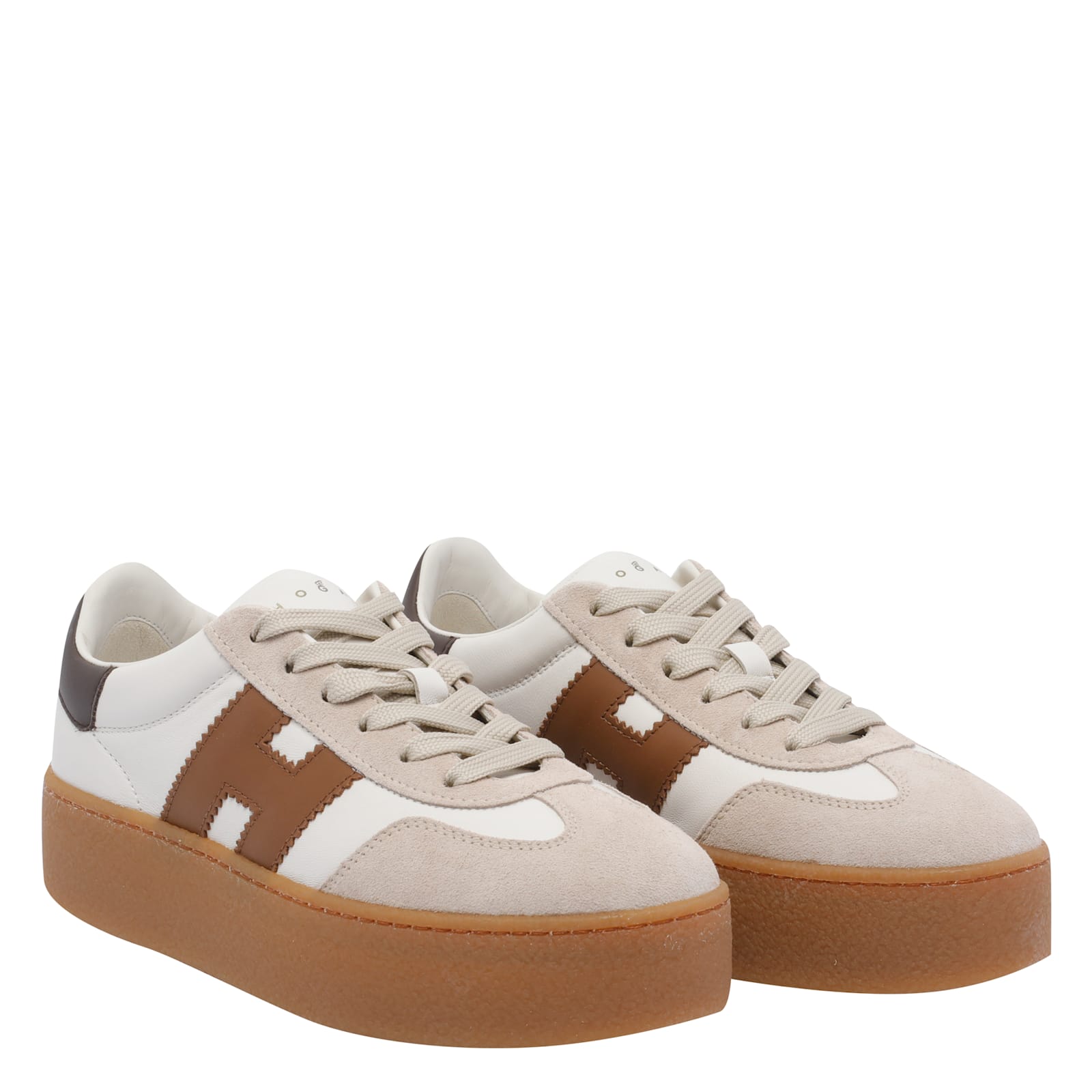 Hogan H681 Leather And Suede Platform Sneakers In Neutral