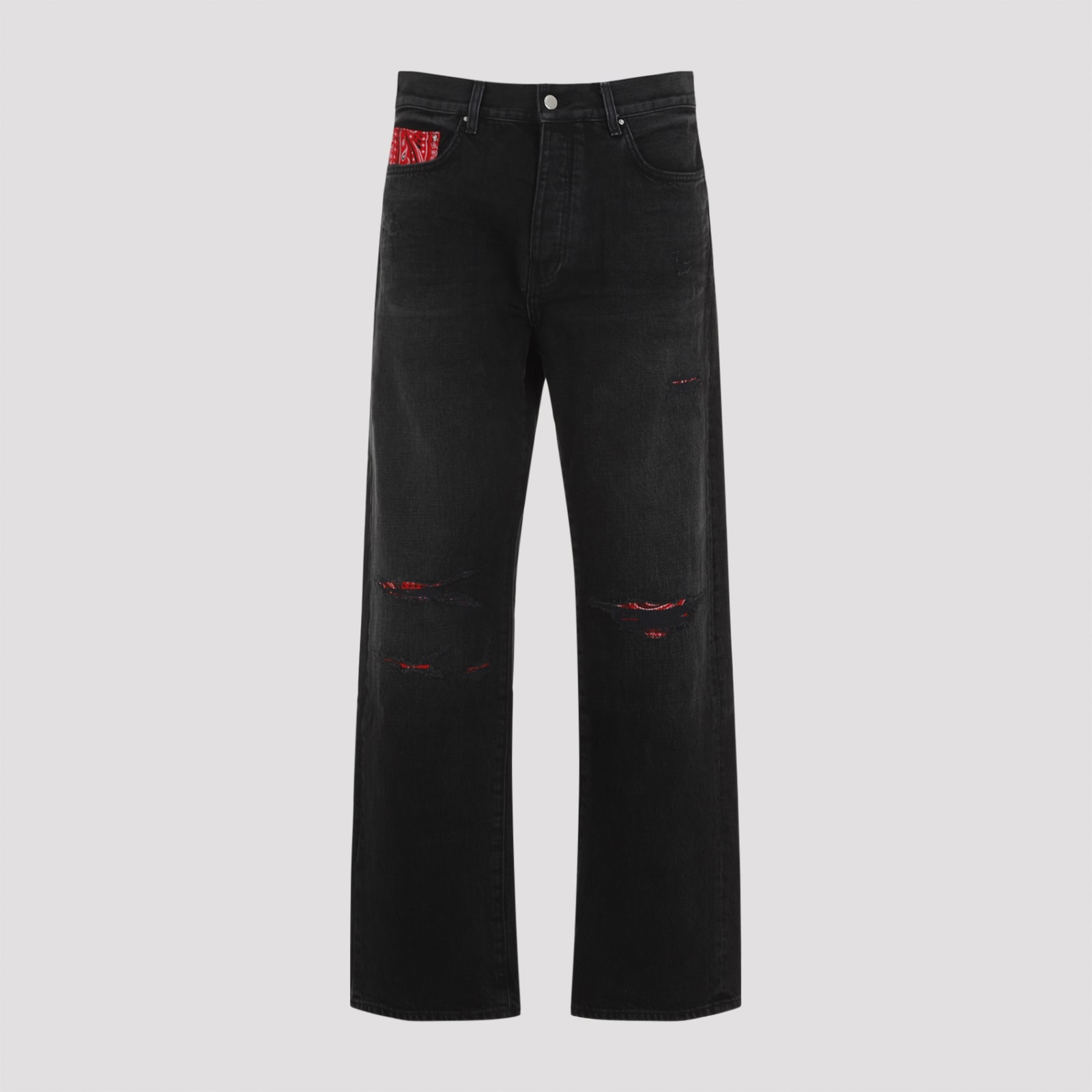 Shop Amiri Bandana Repair Straight Jeans In Vintage Black