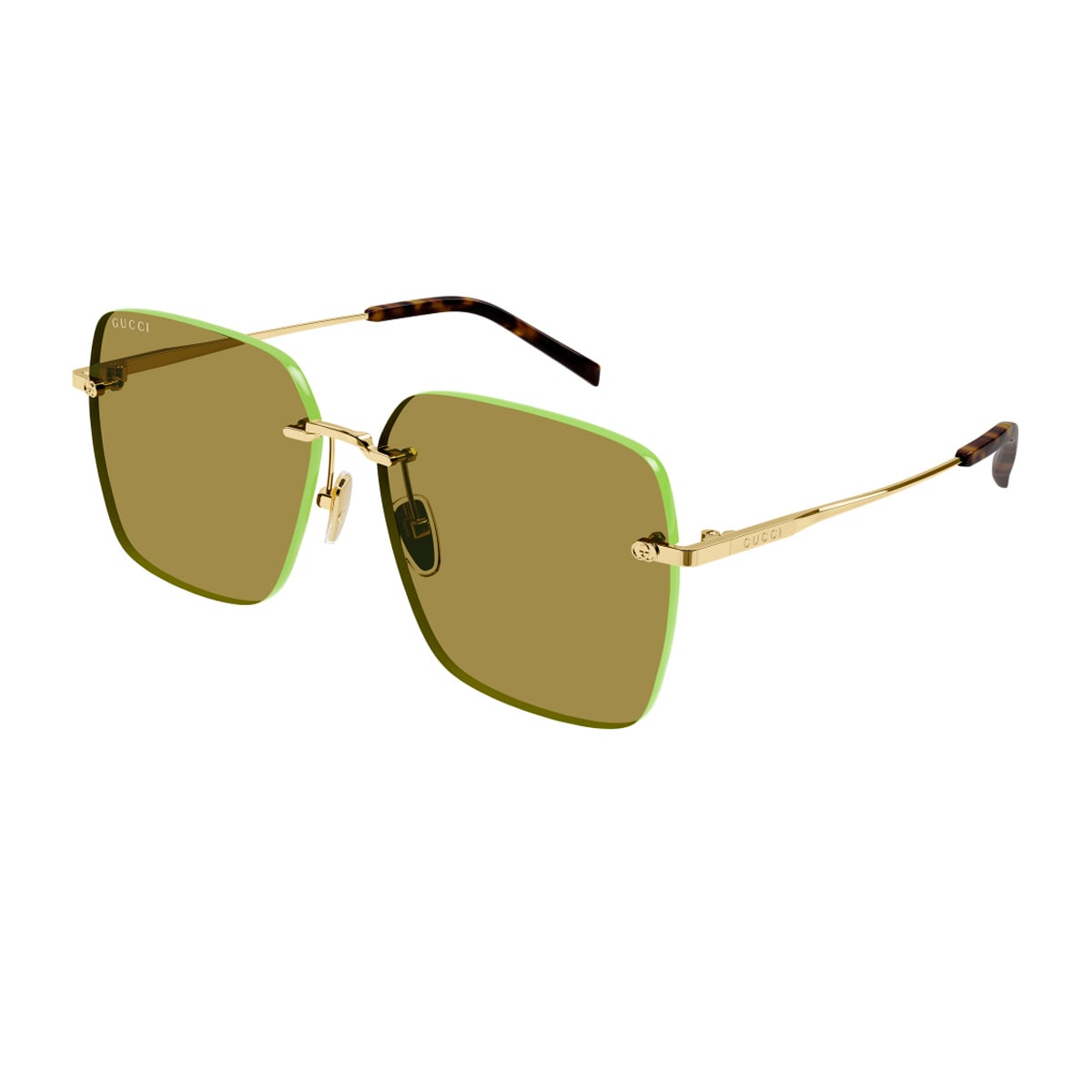 Gucci Gg1955sa Linea Institutional Logo 004 Gold Green Sunglasses In Gold