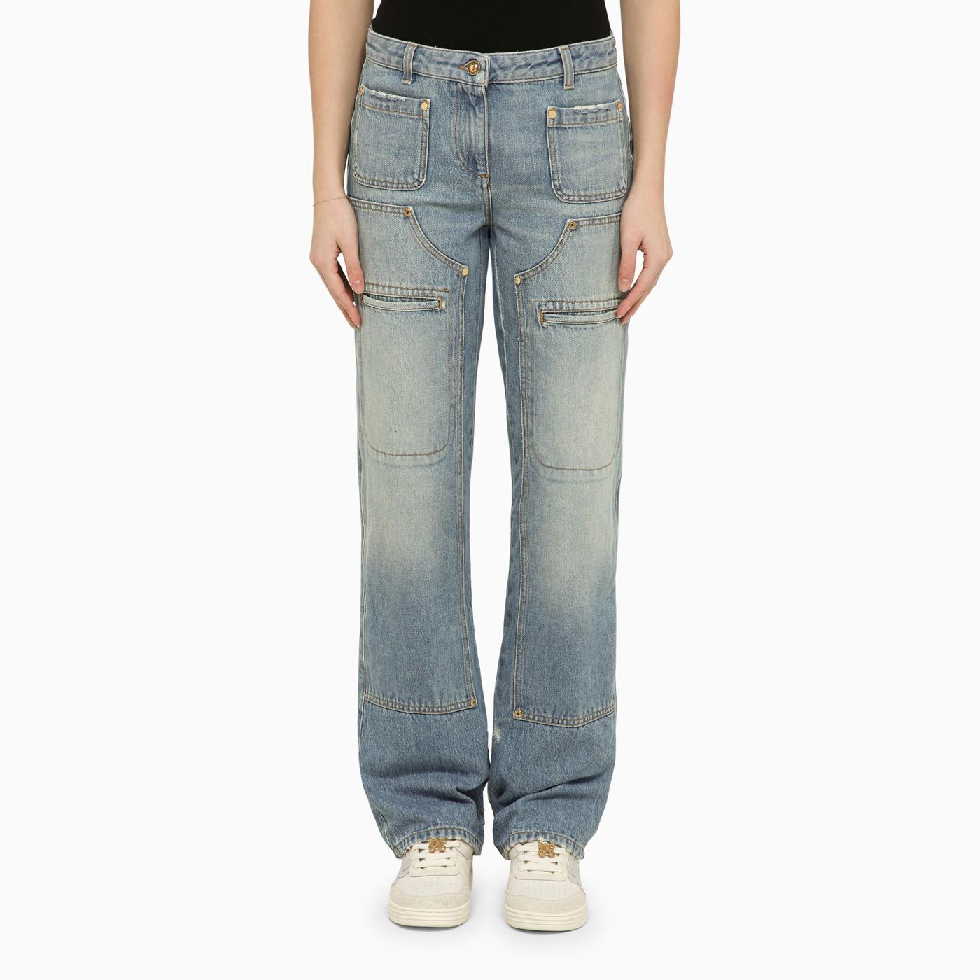 Shop Palm Angels Blue Washed-effect Multi-pocket Jeans In Denim