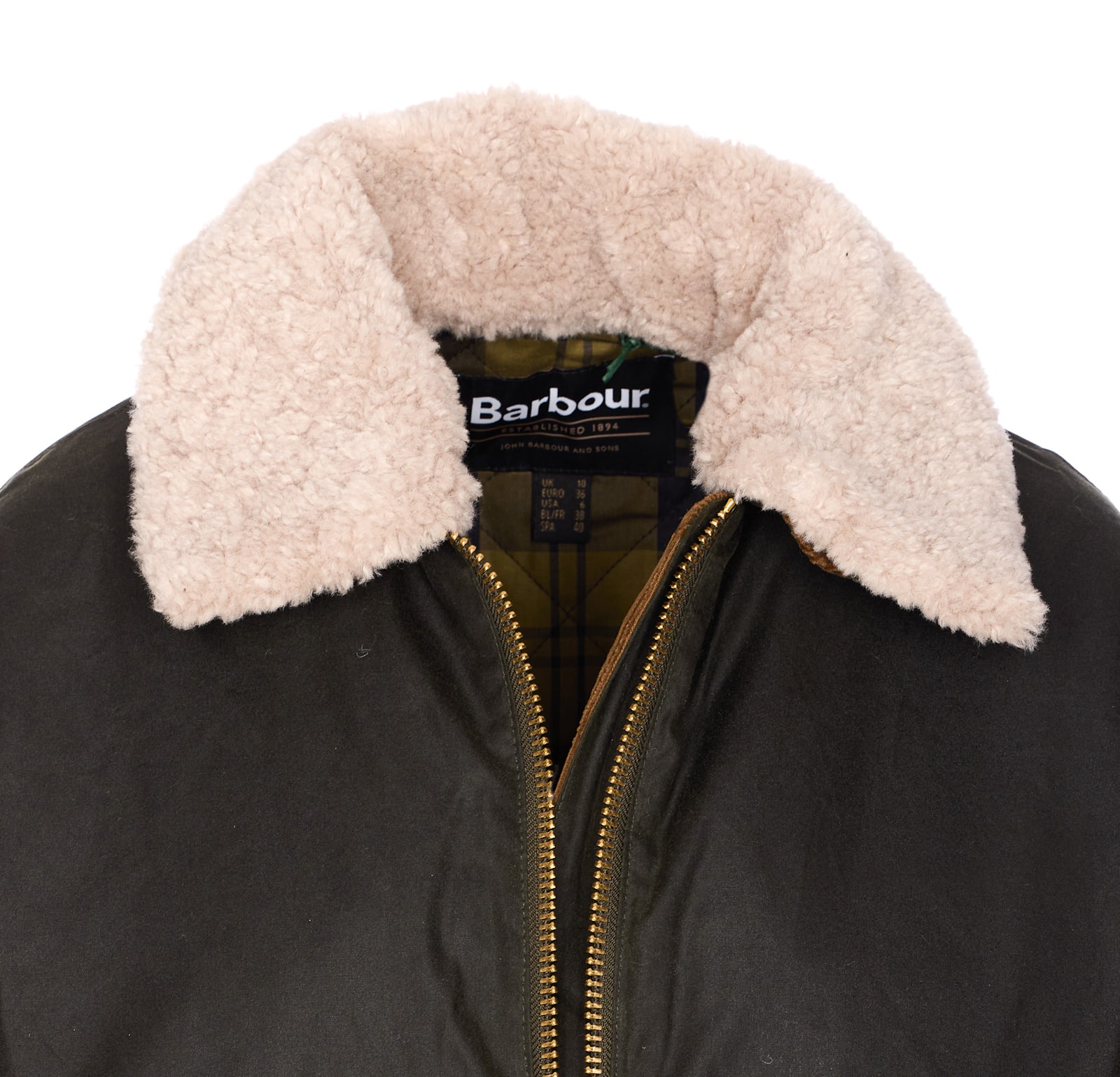Barbour Womens Archive Olive Maxine Faux-fur-collar Waxed-cotton Jacket In Green