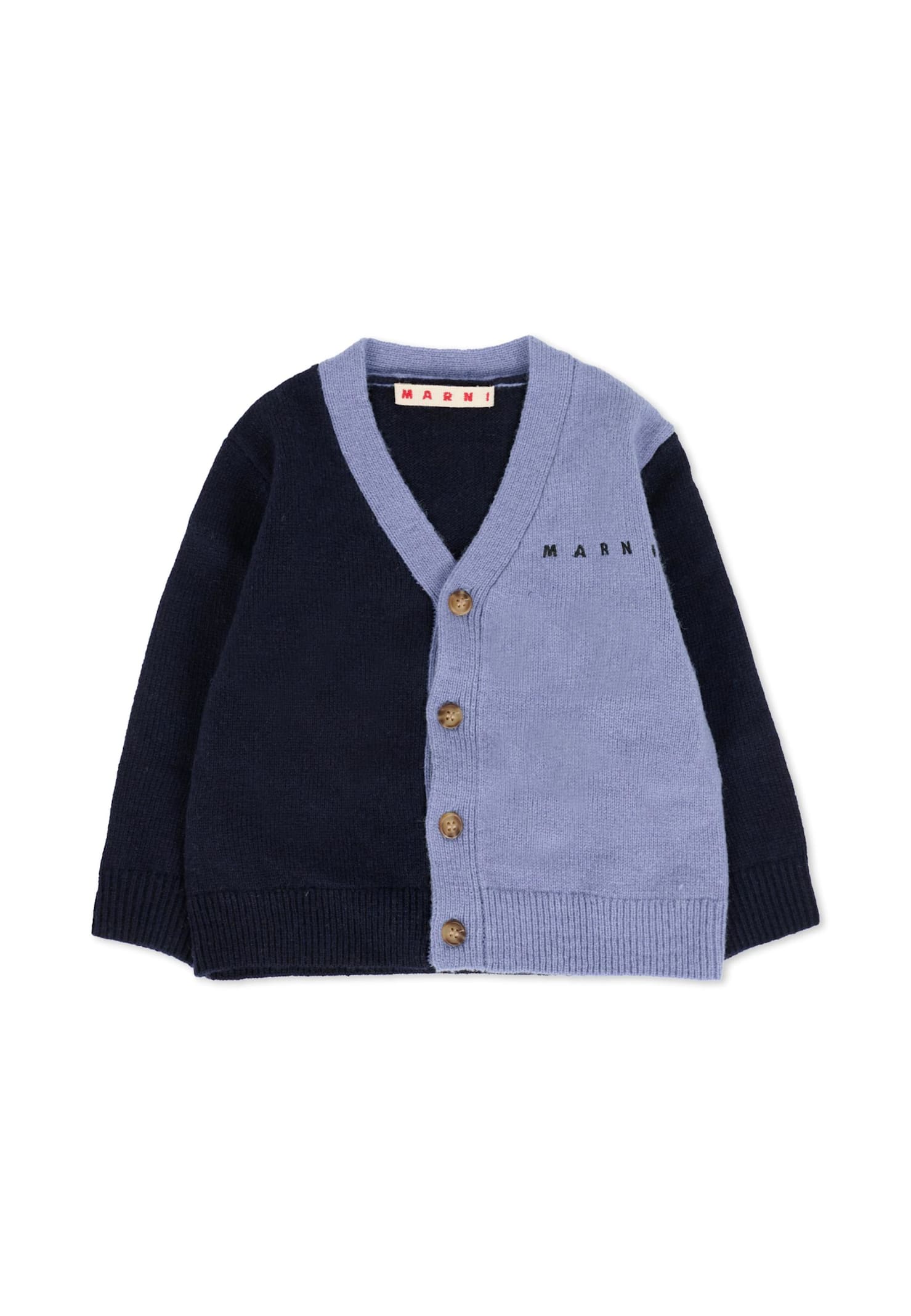 Marni Blue Cardigan For Baby Boy With Logo In Multi