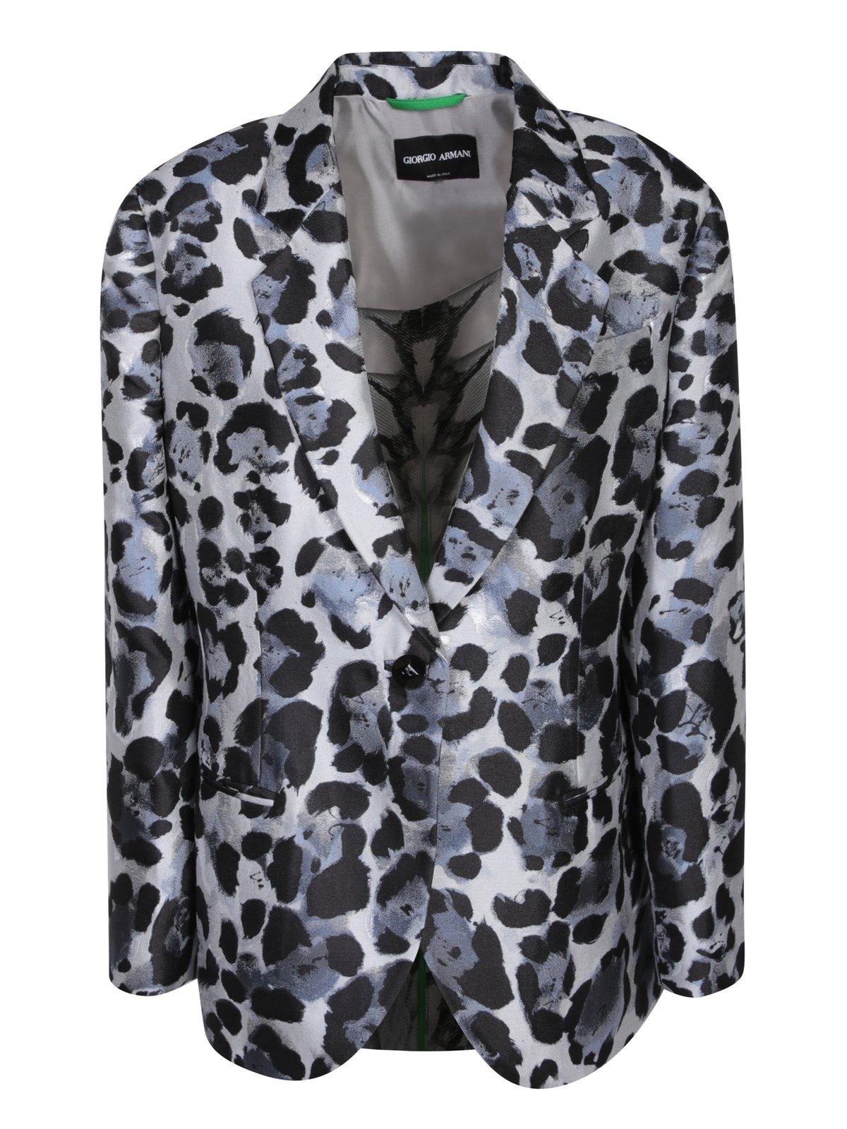 Shop Giorgio Armani Leopard Printed Single-breasted Blazer In Grigio