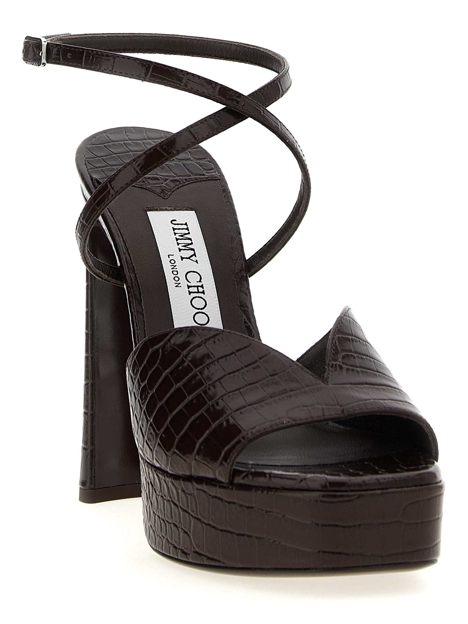 Jimmy Choo Karli 125 Croc-effect Platform Sandals In Brown