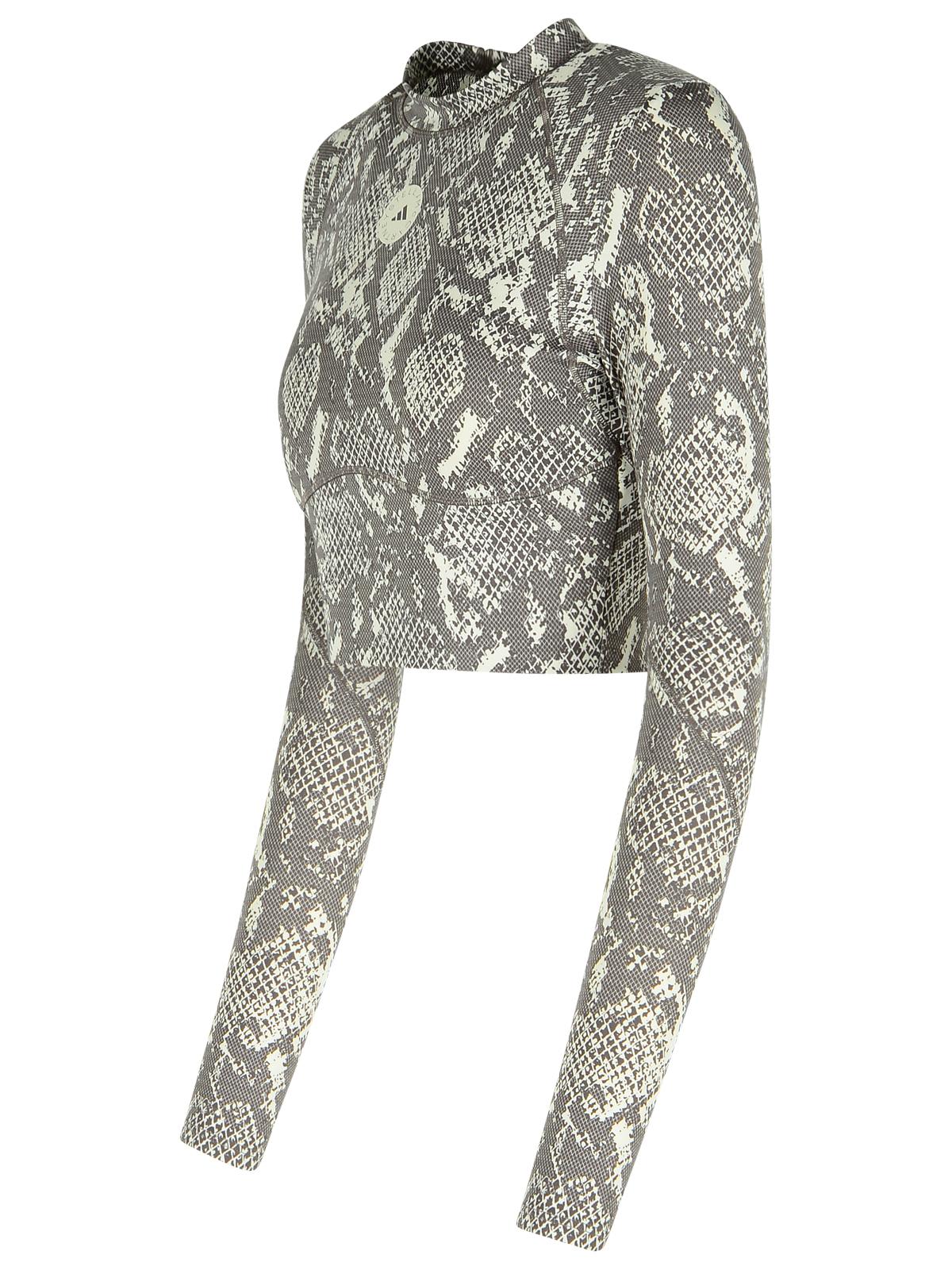 Adidas By Stella Mccartney Cropped Snake-print Stretch Recycled Top In Gray