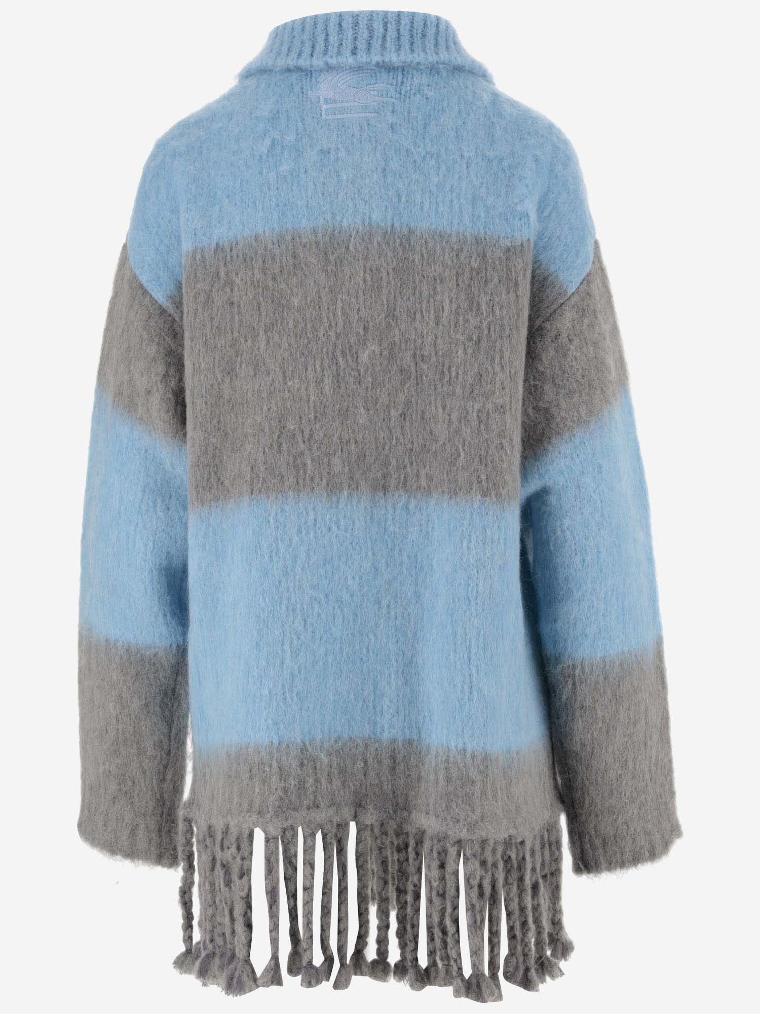 Etro Fringed Striped Long Sweater In Red
