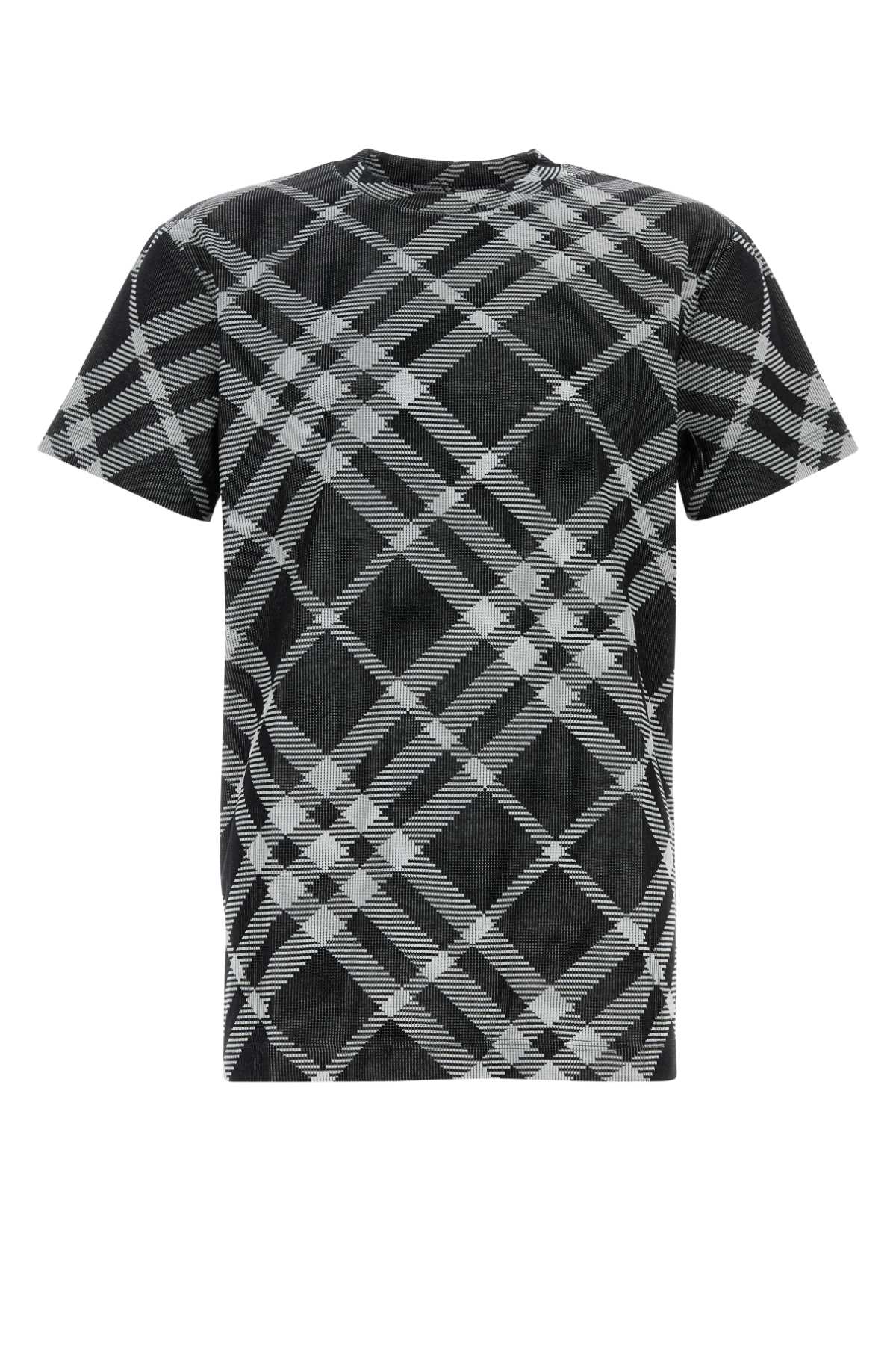 Shop Burberry Printed Stretch Cotton Blend T-shirt In Blackwhite