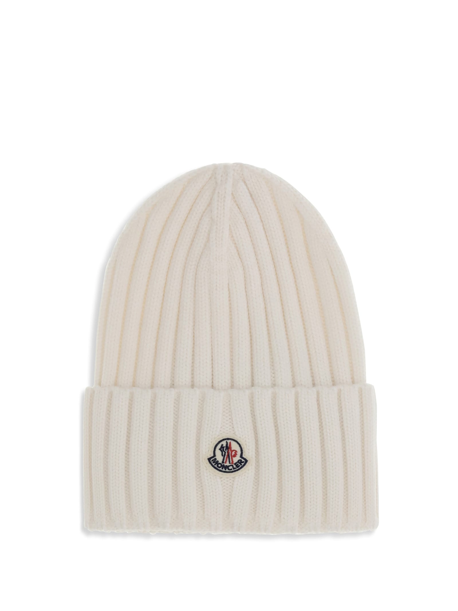 Moncler Wool Beanie Hat In White